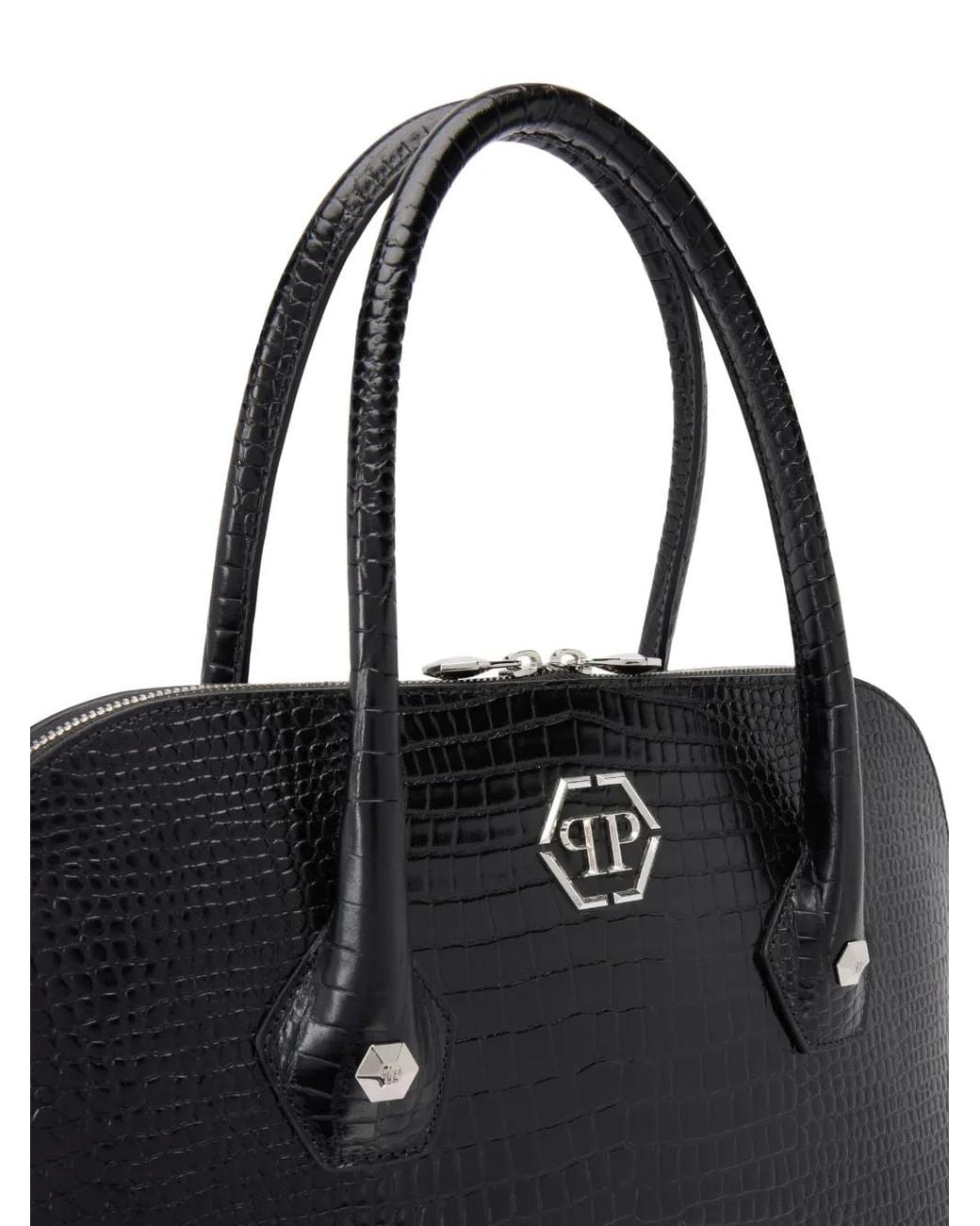 Philipp Plein Black Majestic Handbag Cocco Large