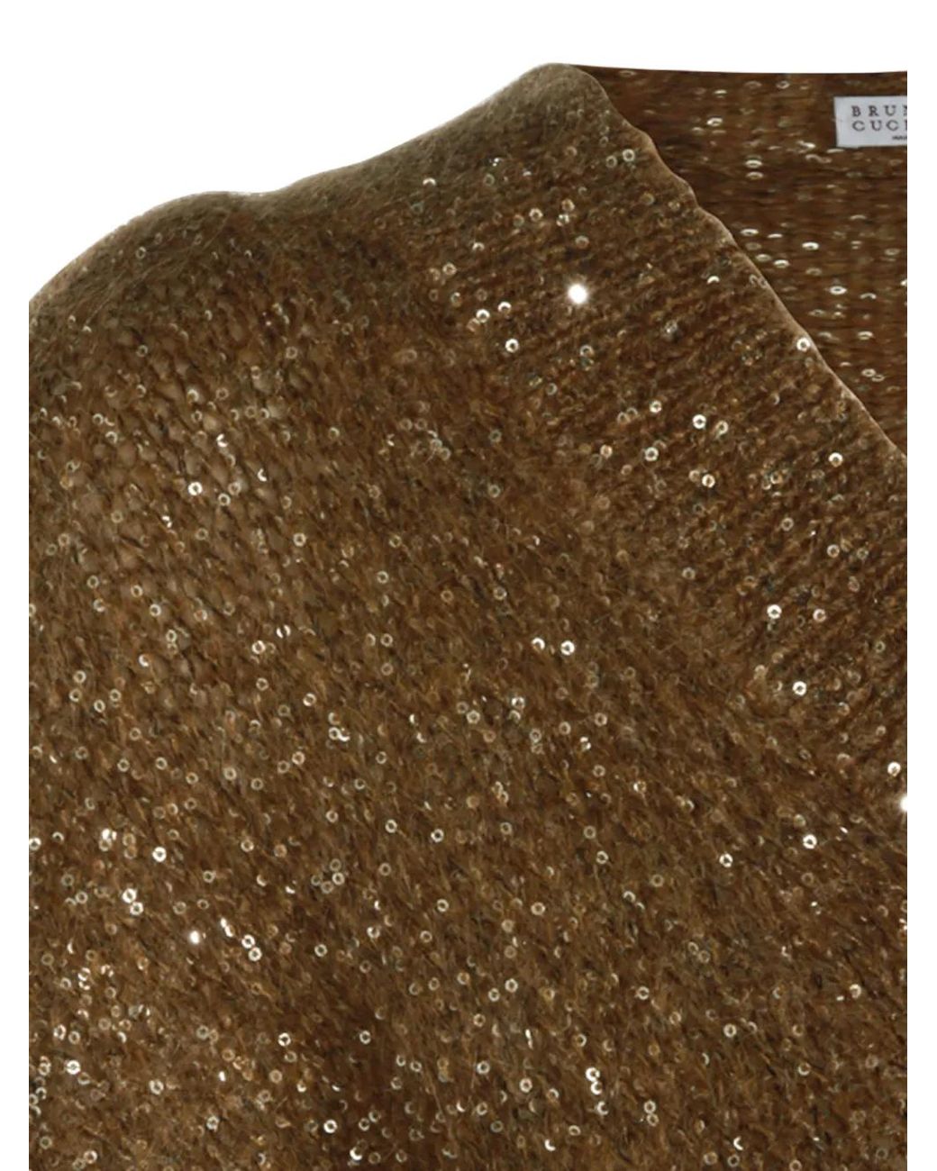 Brunello Cucinelli Green Sequin-Embellished V-Neck Sweater
