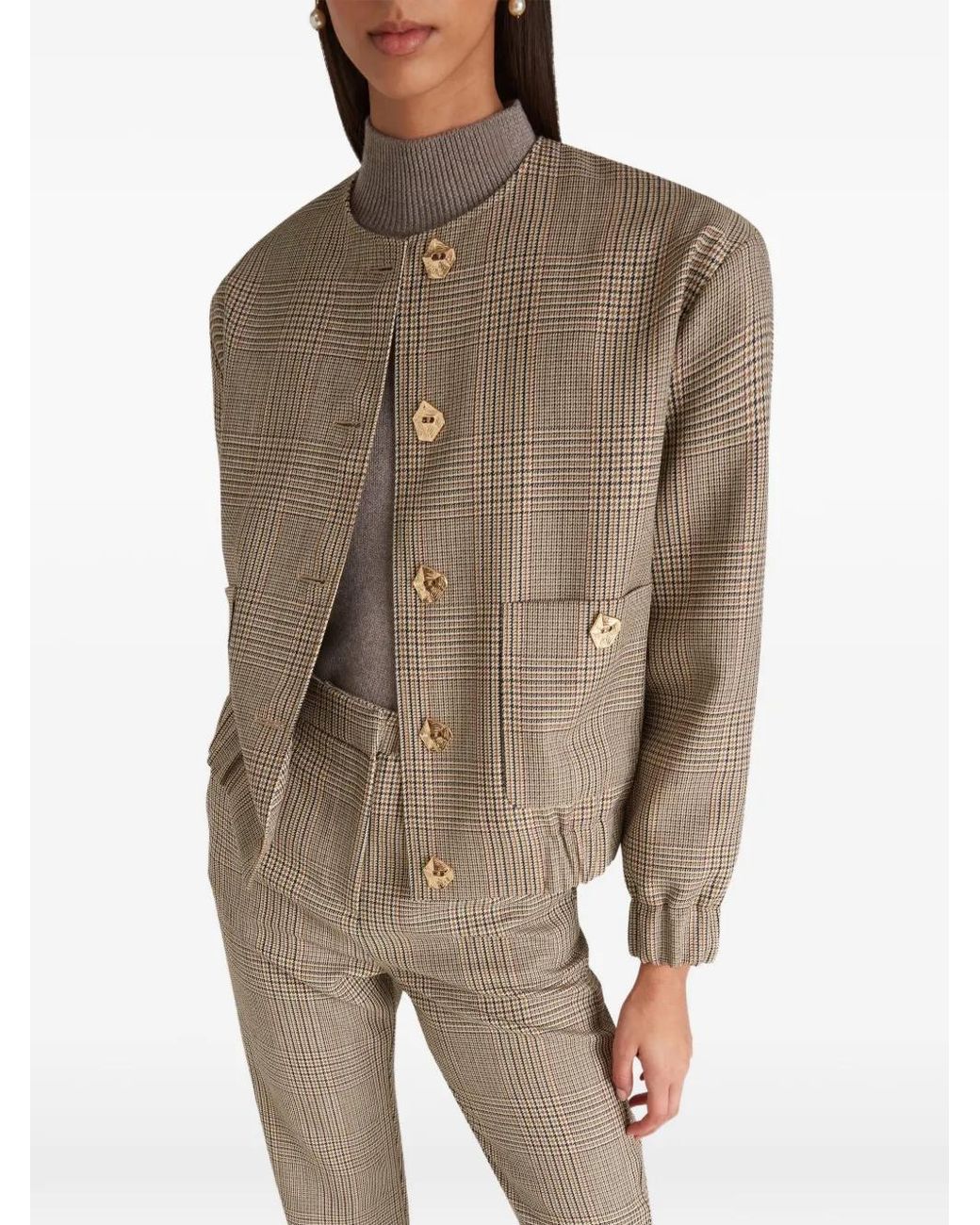 Violante Nessi Brown Houndstooth-Pattern Wool Bomber Jacket
