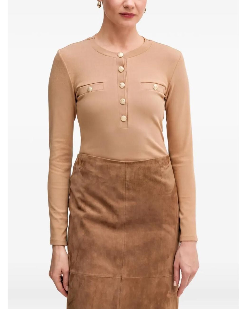 MARC AUREL Brown Button-Detail Top
