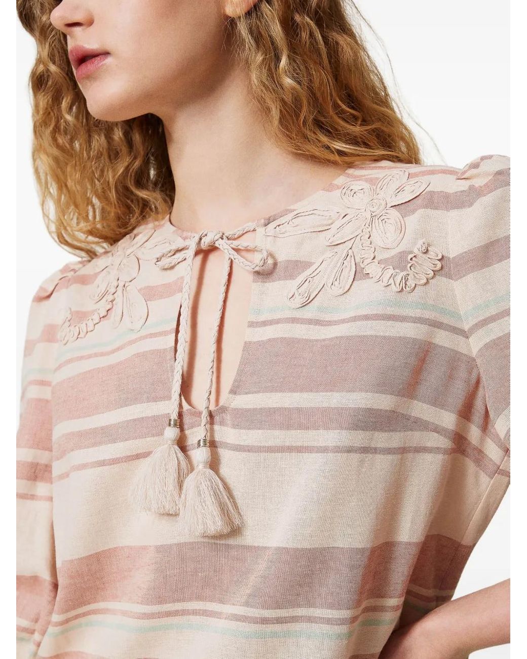 Twinset Pink Striped Embroidered Blouse