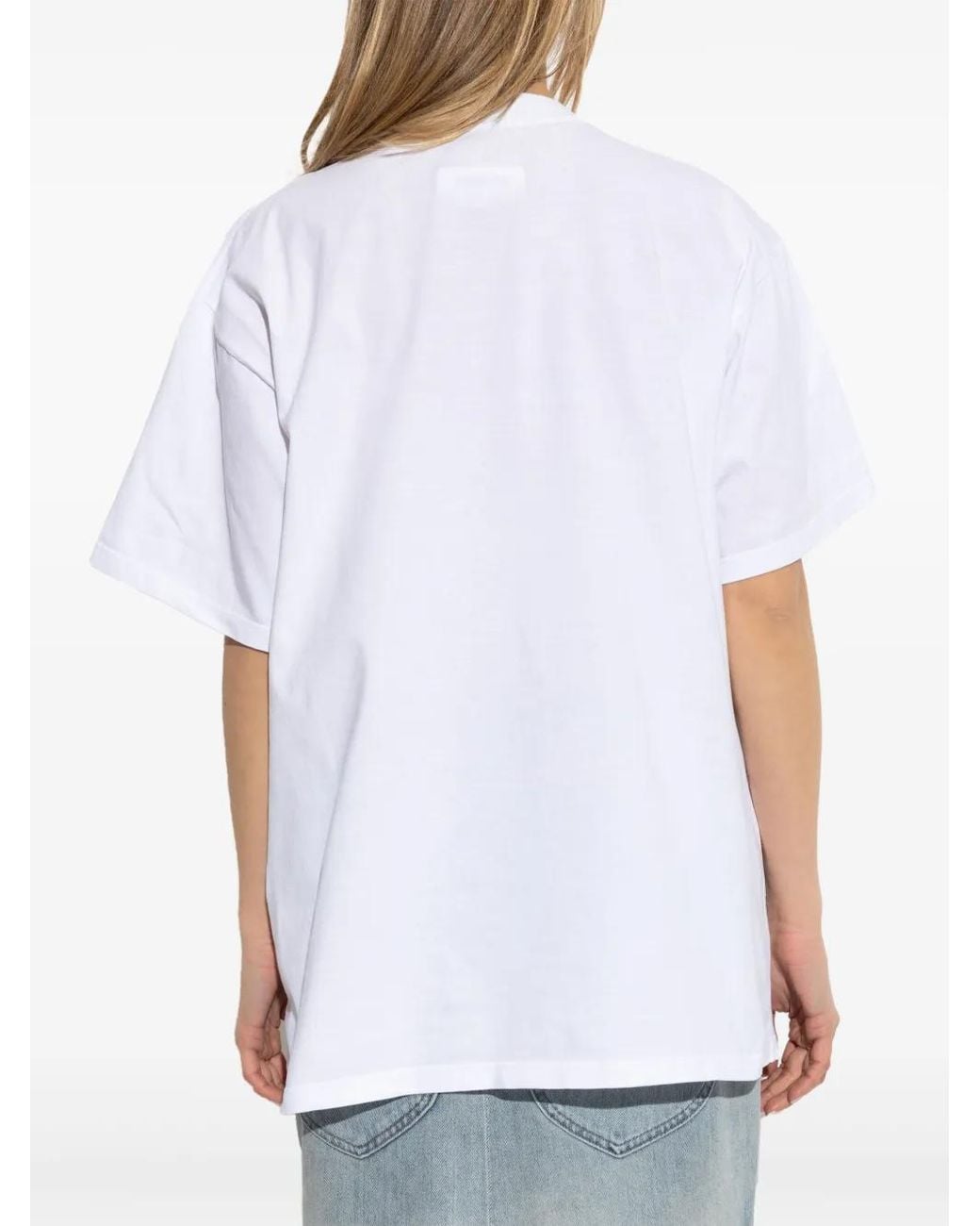 MM6 by Maison Margiela White Casual Cotton T-Shirt With Crew Neck Design