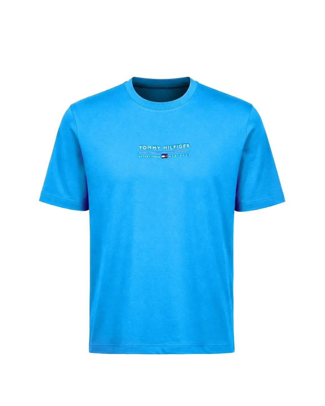 Tommy Hilfiger Blue Logo-Embroidered Cotton T-Shirt for men