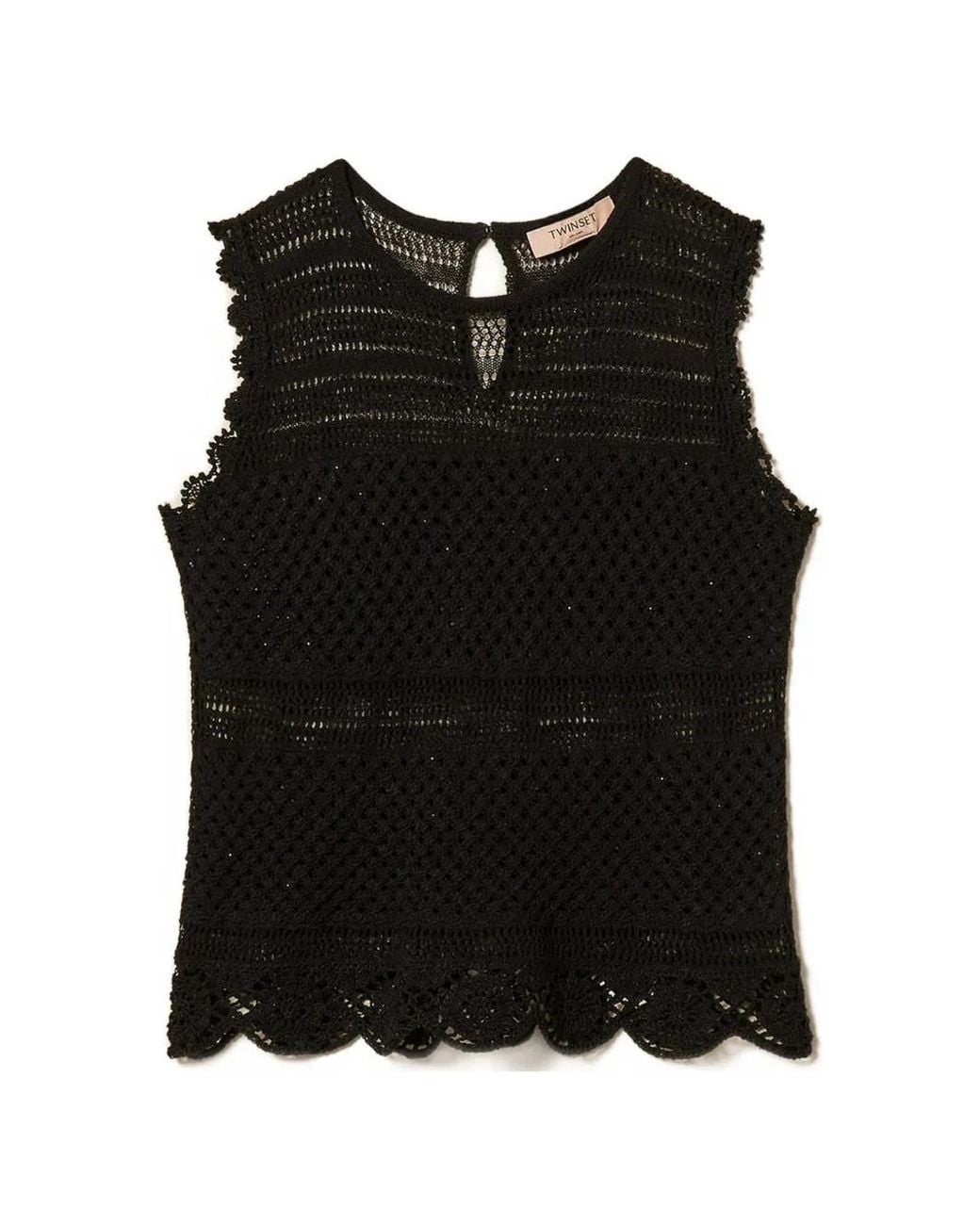 Twinset Black Knit Top With Rhinestones