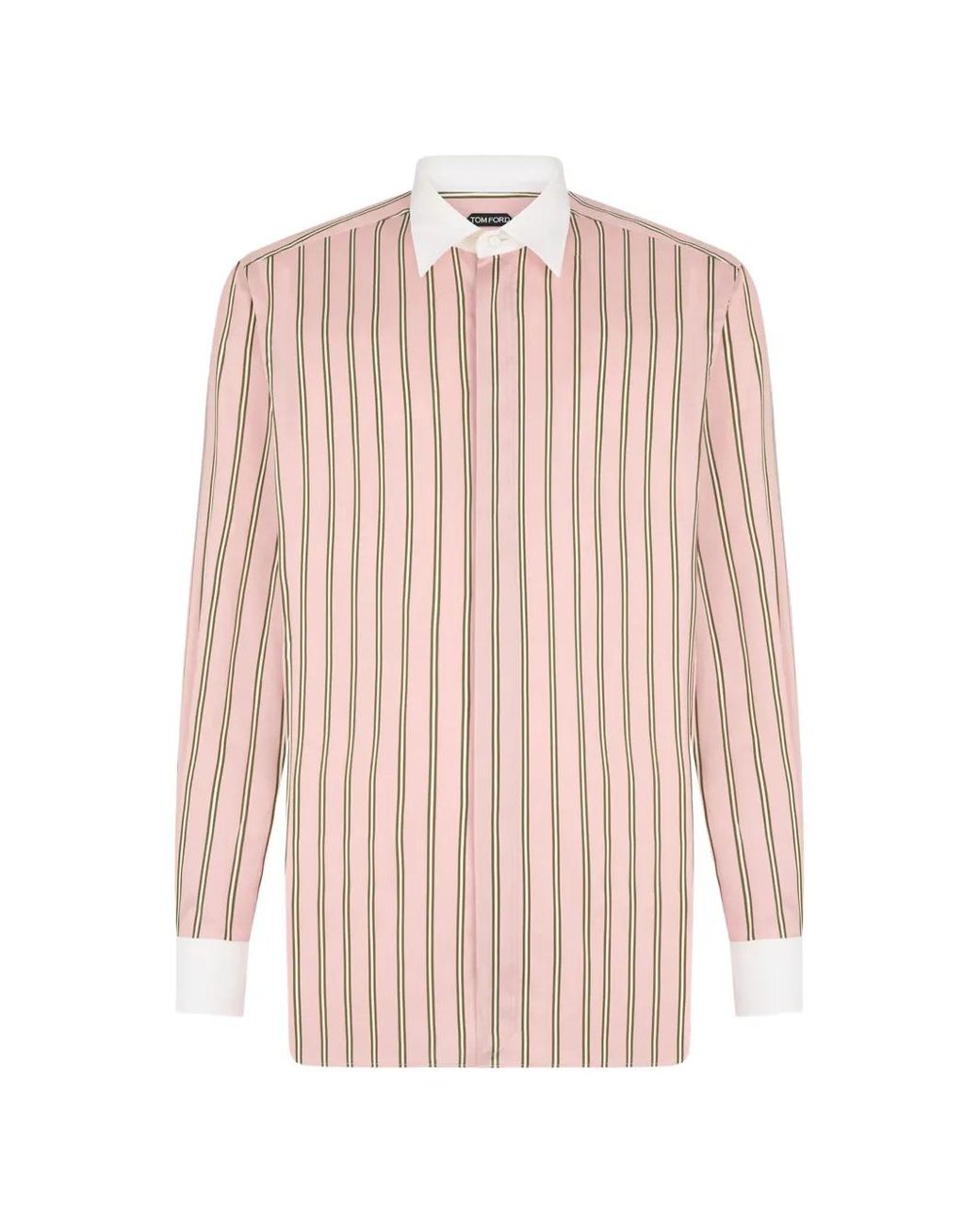 Tom Ford Pink Oxford Stripe Silk Jacquard Contrast Fluid Fit Shirt for men