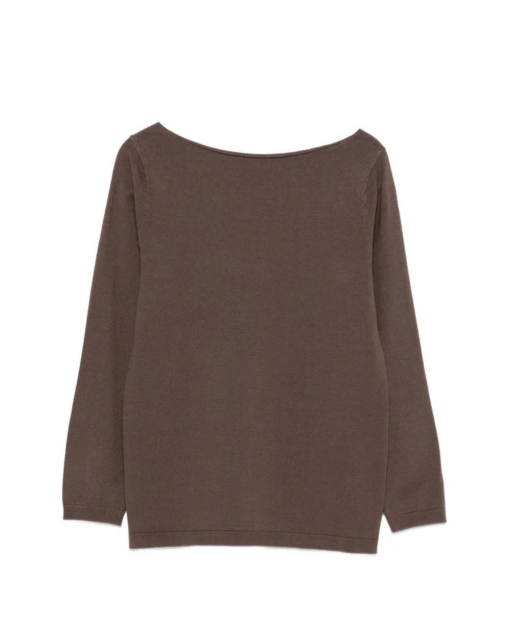 Alpha Studio Brown Boat-Neck Long-Sleeve Knit