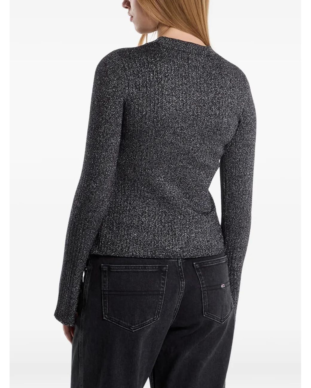 Karl Lagerfeld Black Ribbed-Knit Metallic-Effect Jumper