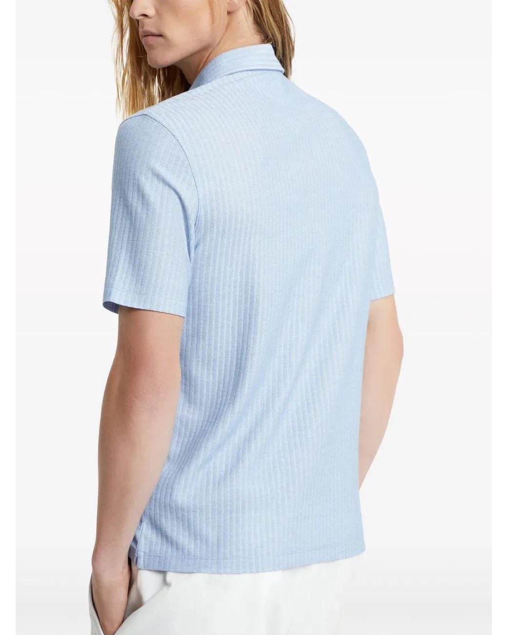 Brunello Cucinelli Blue Ribbed-Knit Polo Shirt for men