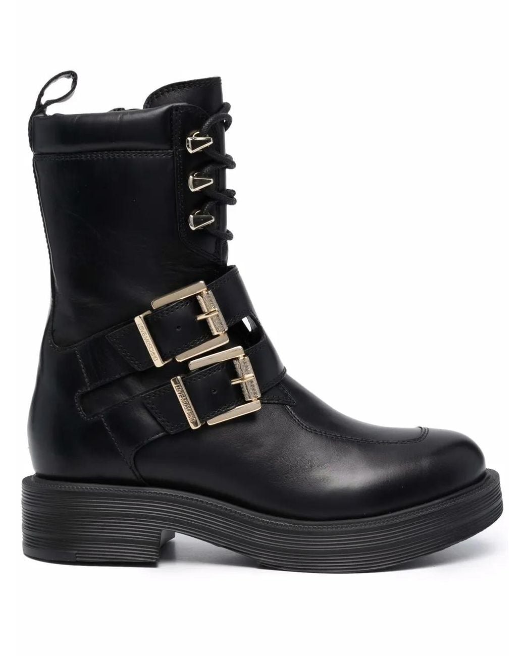 Love Moschino Black Buckle-Fastening Combat Boots
