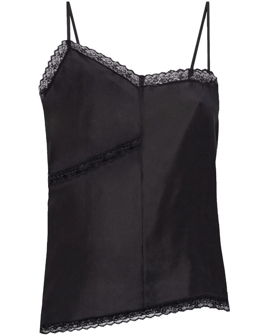 MM6 by Maison Margiela Black Lace-Detail Silk Top