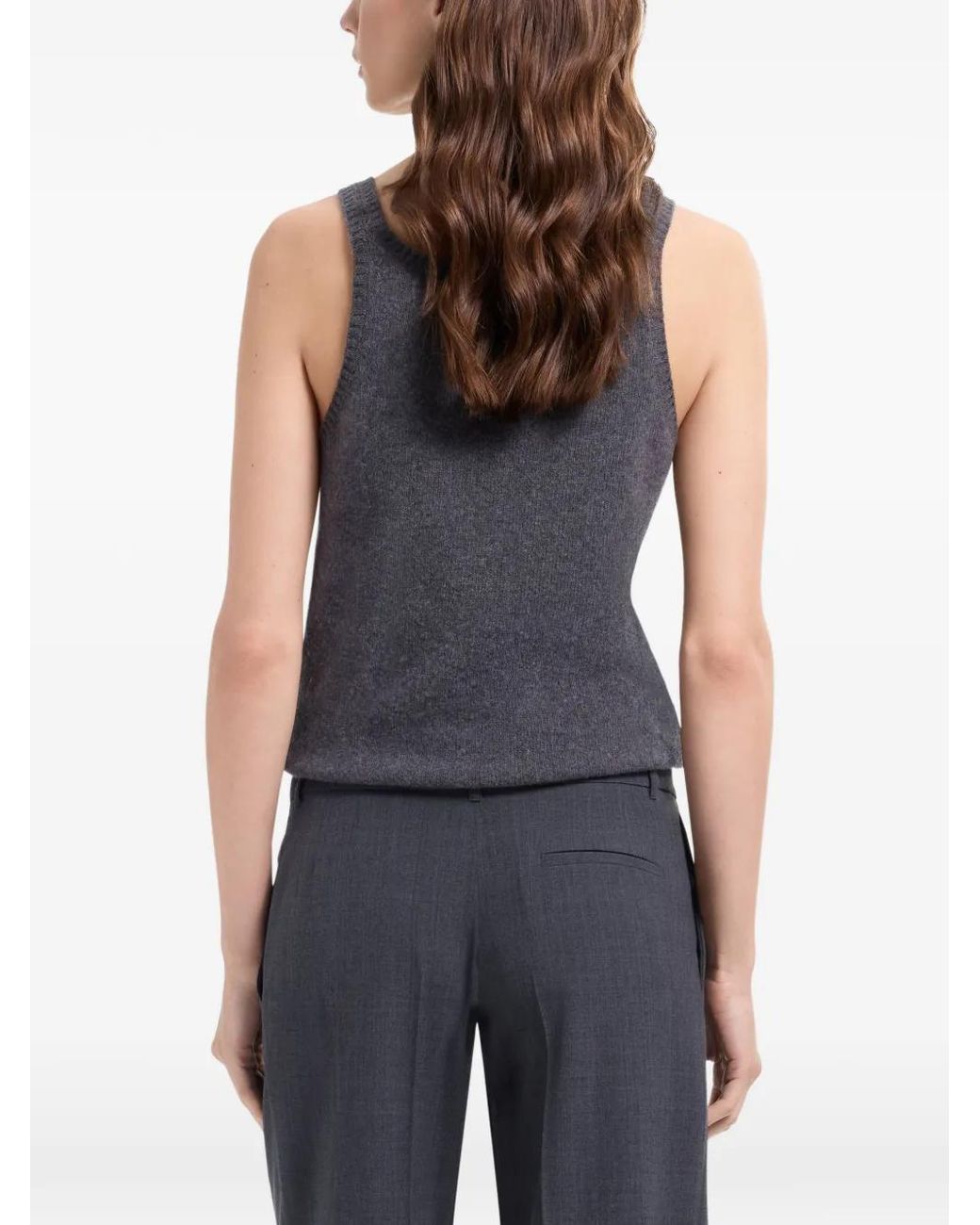 Elie Saab Gray Lace-Insert Knit Top