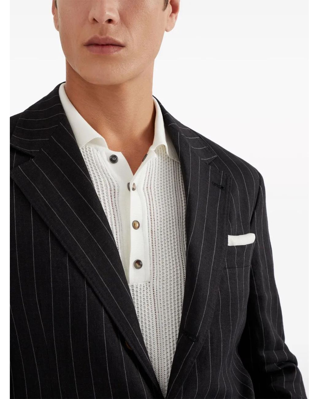 Brunello Cucinelli Black Pinstripe-Pattern Tailored-Silhouette Blazer for men
