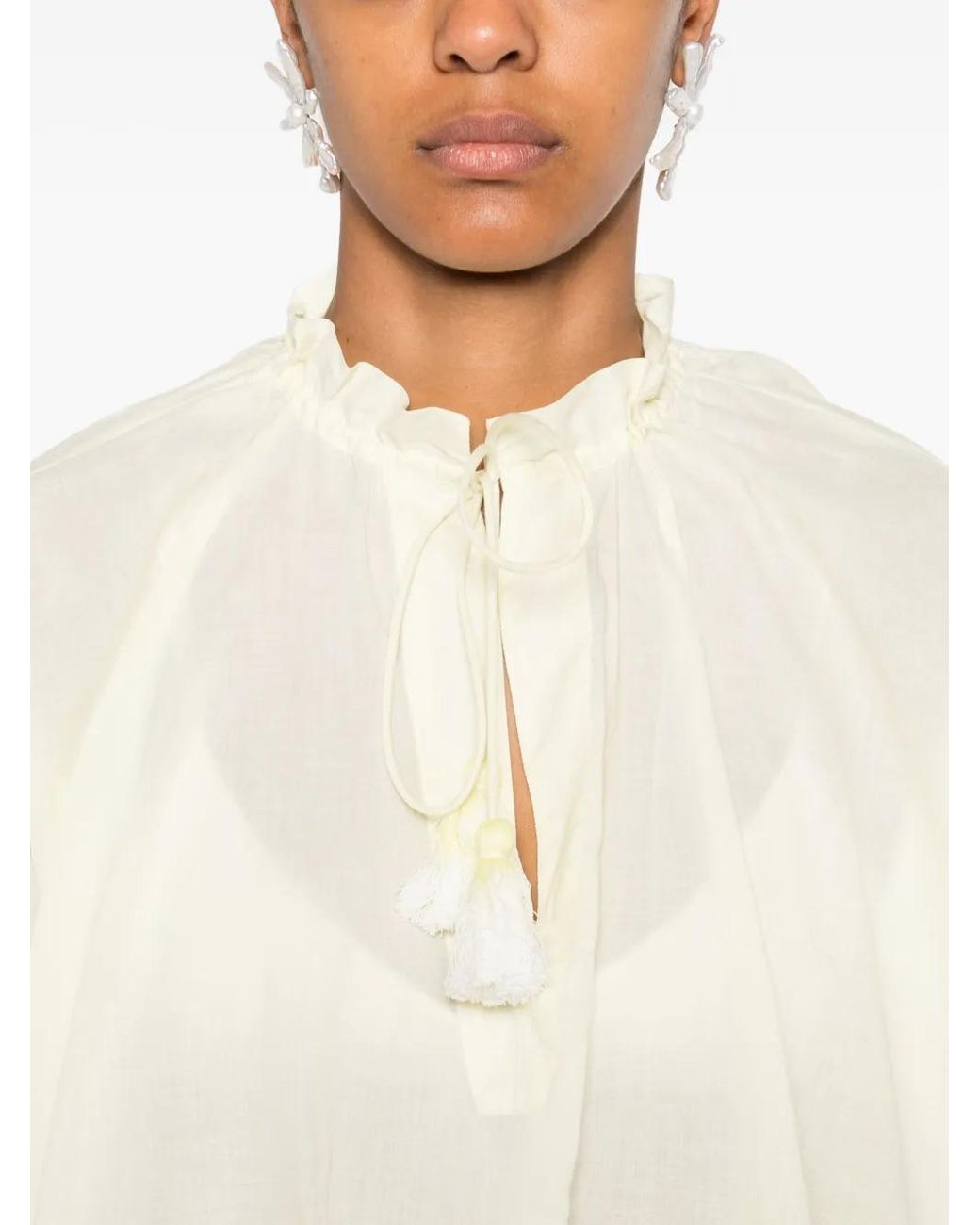 Vanessa Bruno White Tassel-Neck Cotton Top