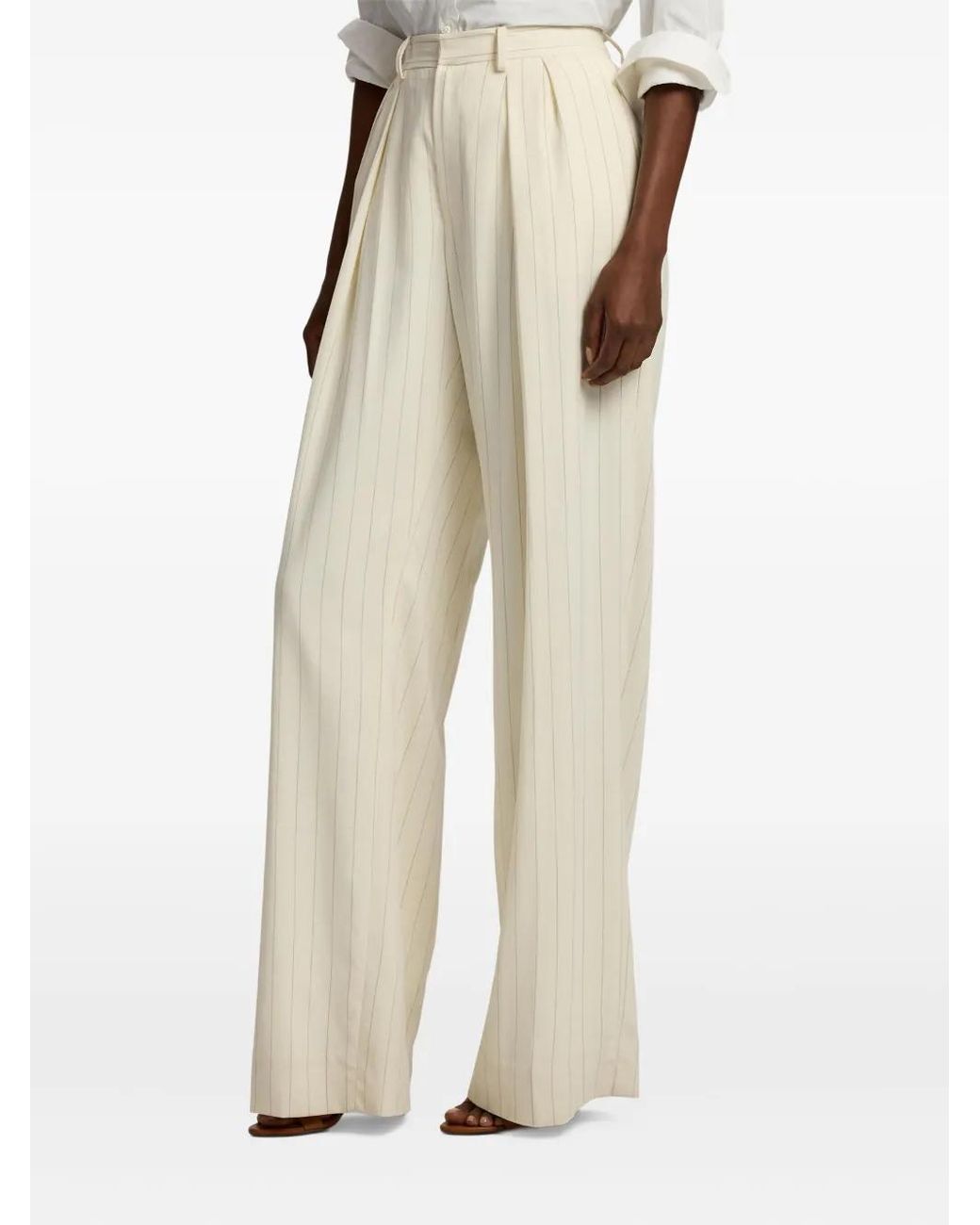 Ralph Lauren White Pleated Striped Tailored Trousers