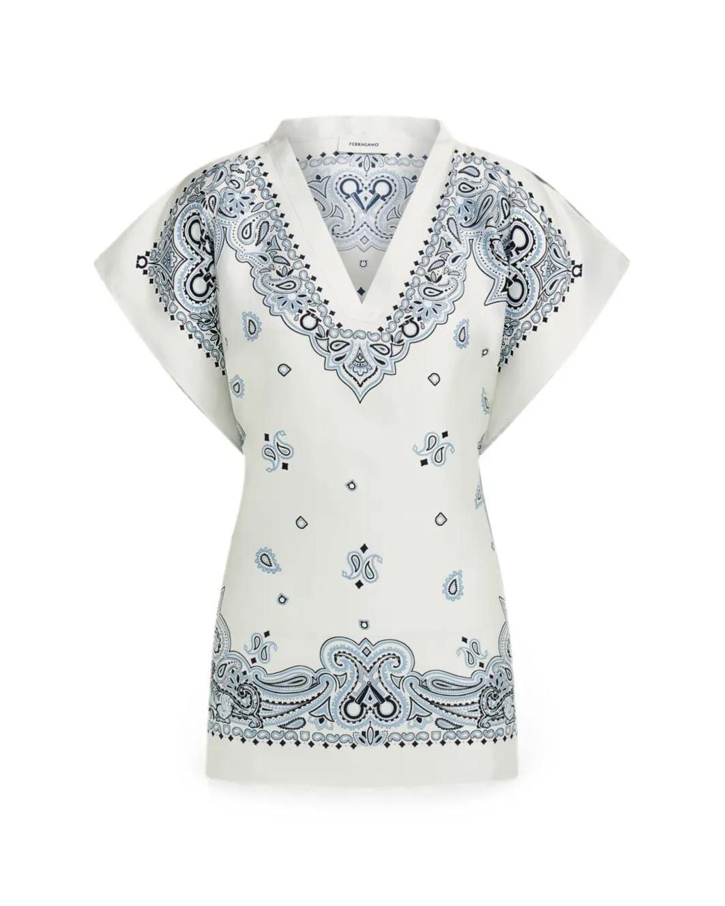 Ferragamo Blue Arabesque Print Poncho