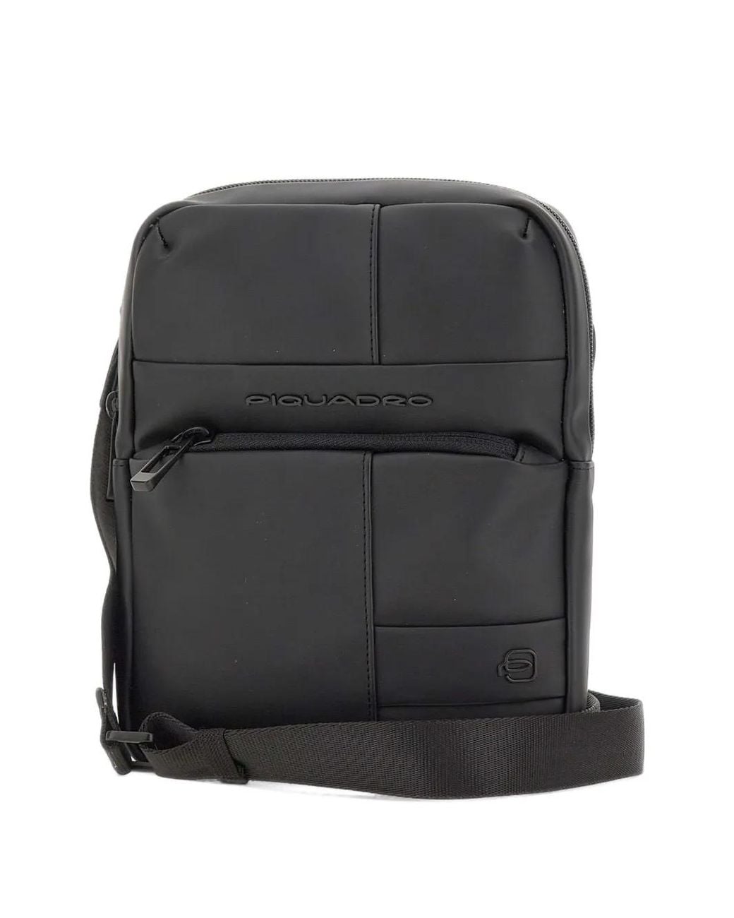 Piquadro Black Logo-Print Messenger Bag for men