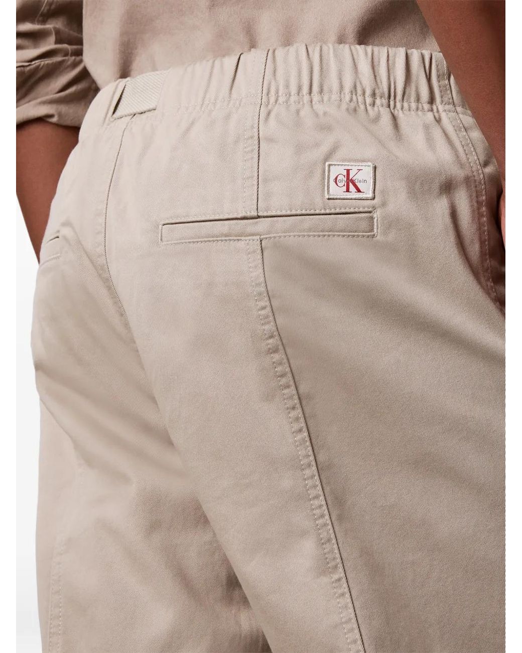 Calvin Klein White Belted Panelled Straight-Leg Trousers for men