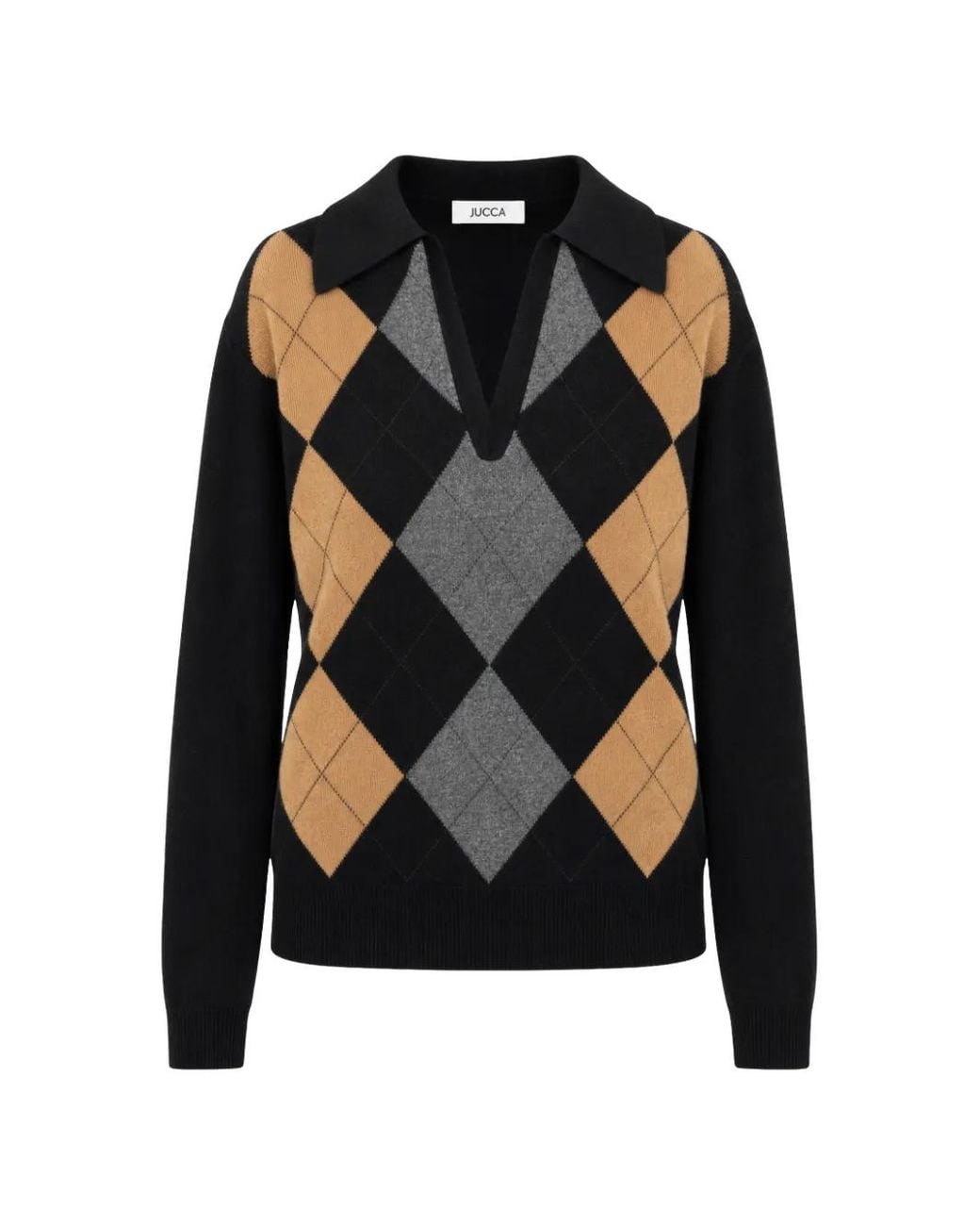 Jucca Black Argyle-Intarsia Collar Sweater