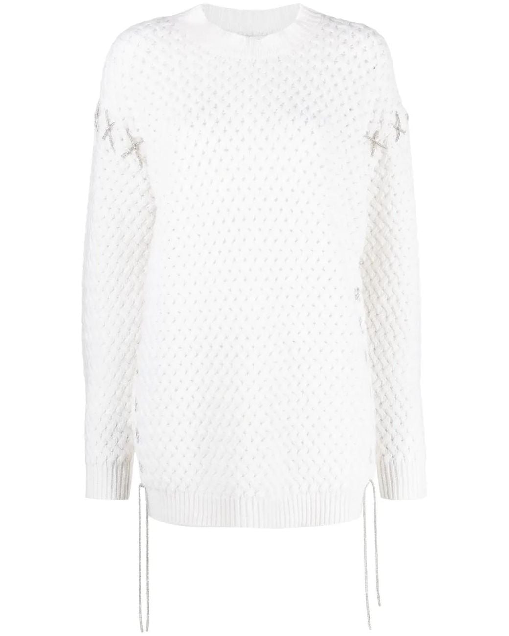 GIUSEPPE DI MORABITO White Decorative-Stitches Knitted Minidress