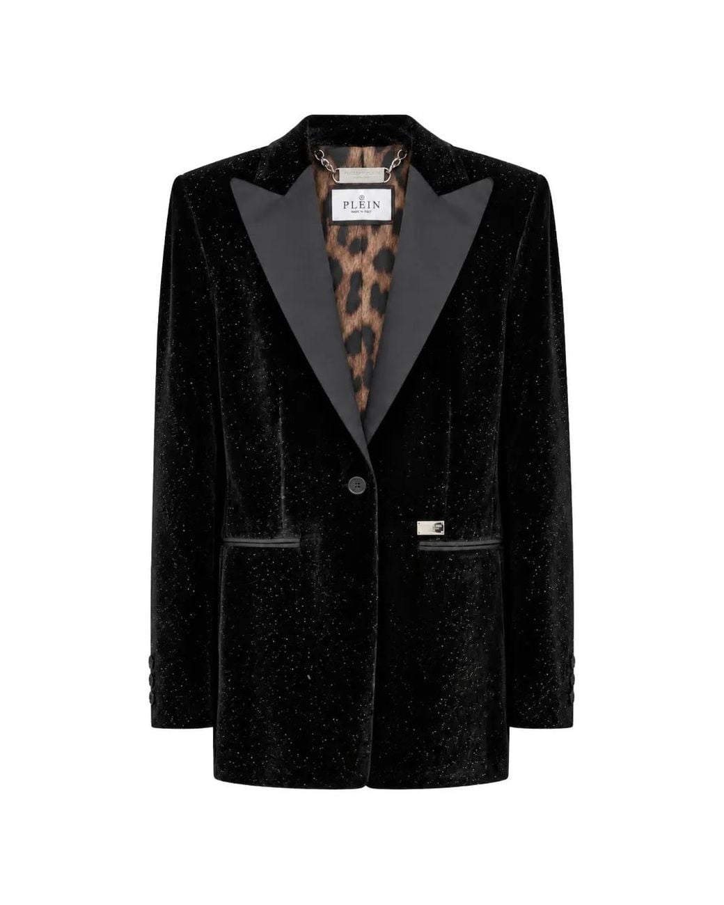 Philipp Plein Black Velvet Boyfriend Fit Blazer Glitter