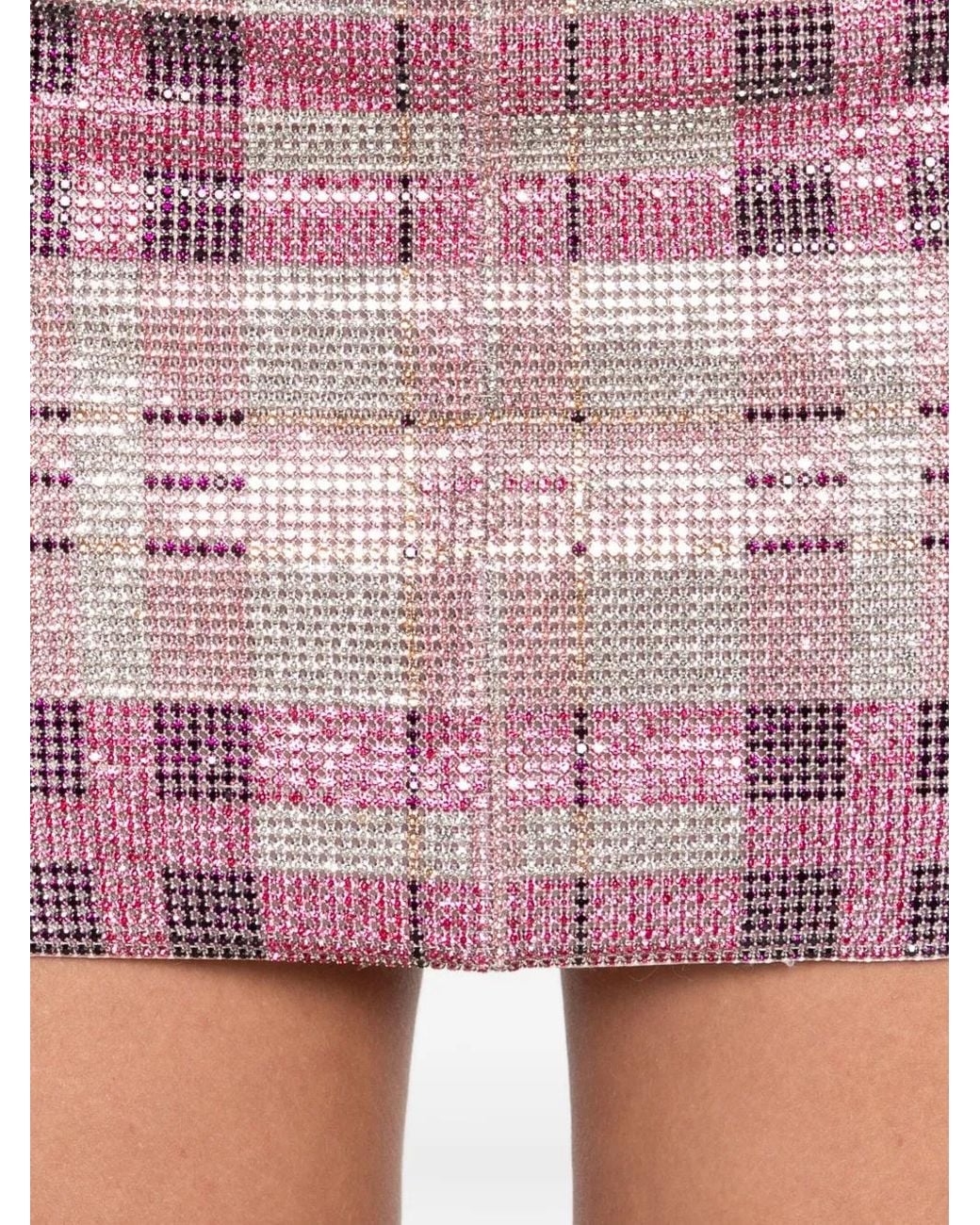 Self-Portrait Pink Crystal-Embellished Plaid Mini Skirt