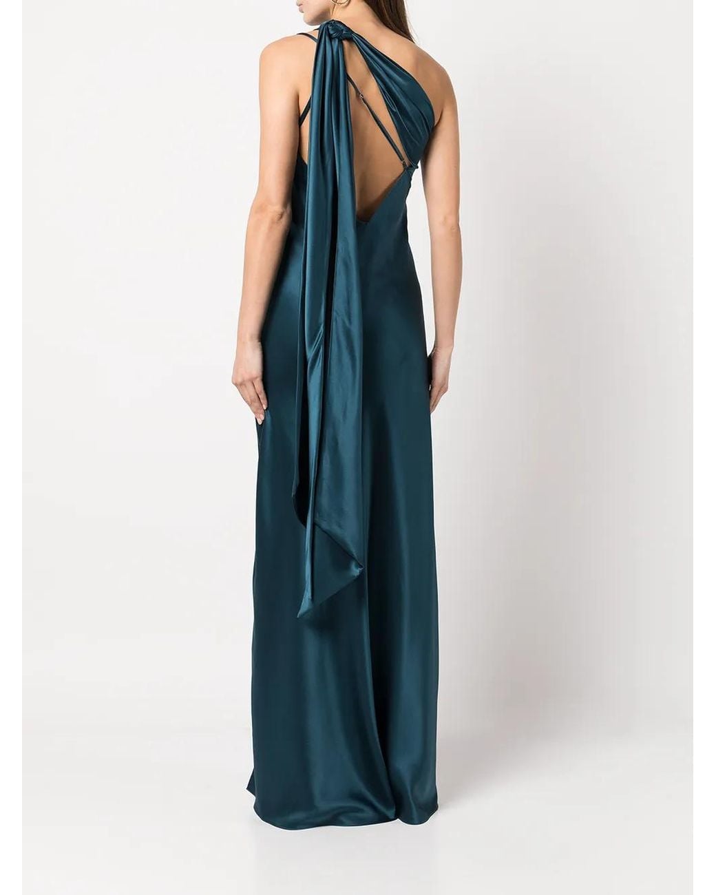 Michelle Mason Blue Tie-Detail Silk Gown