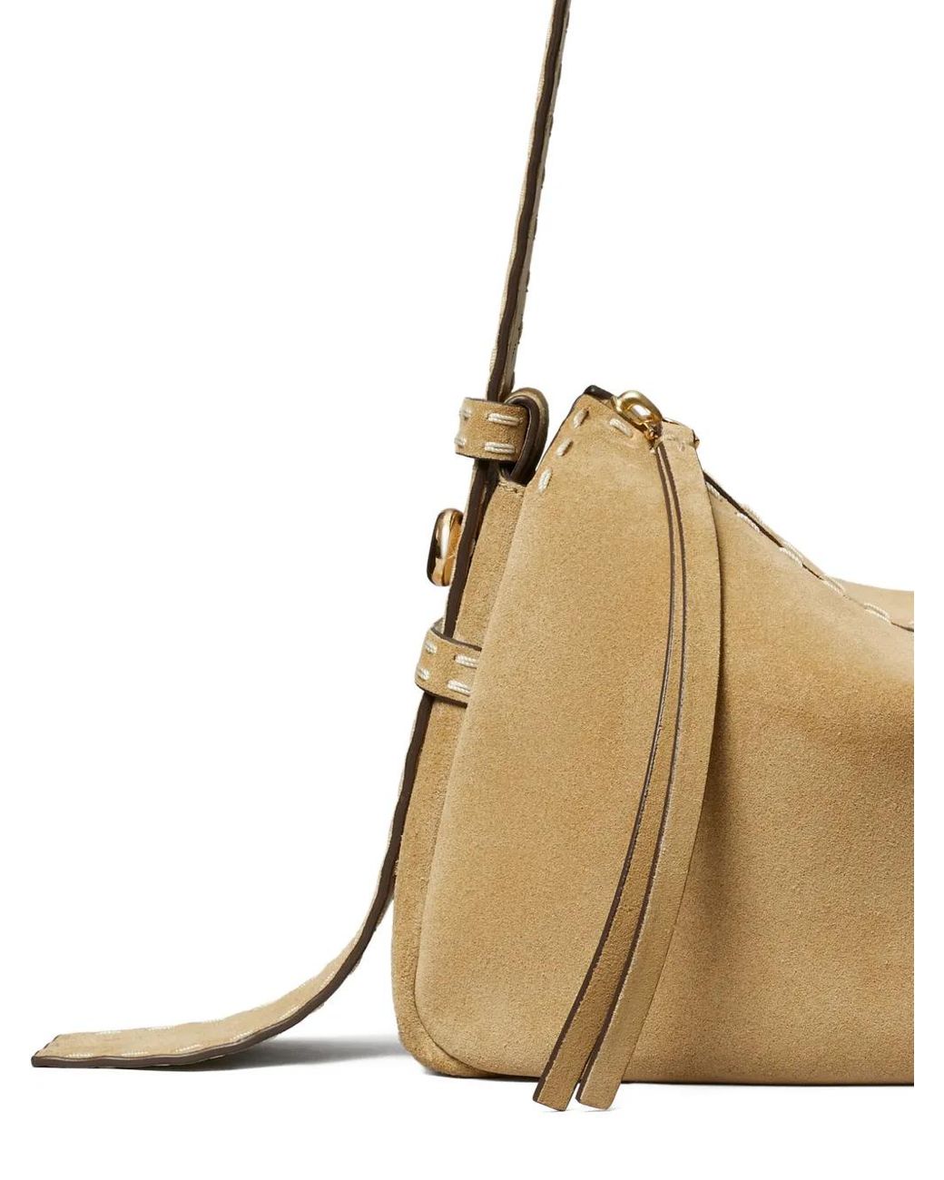Tory Burch Metallic Small Romy Suede Pick Stitch Shoulder Bag