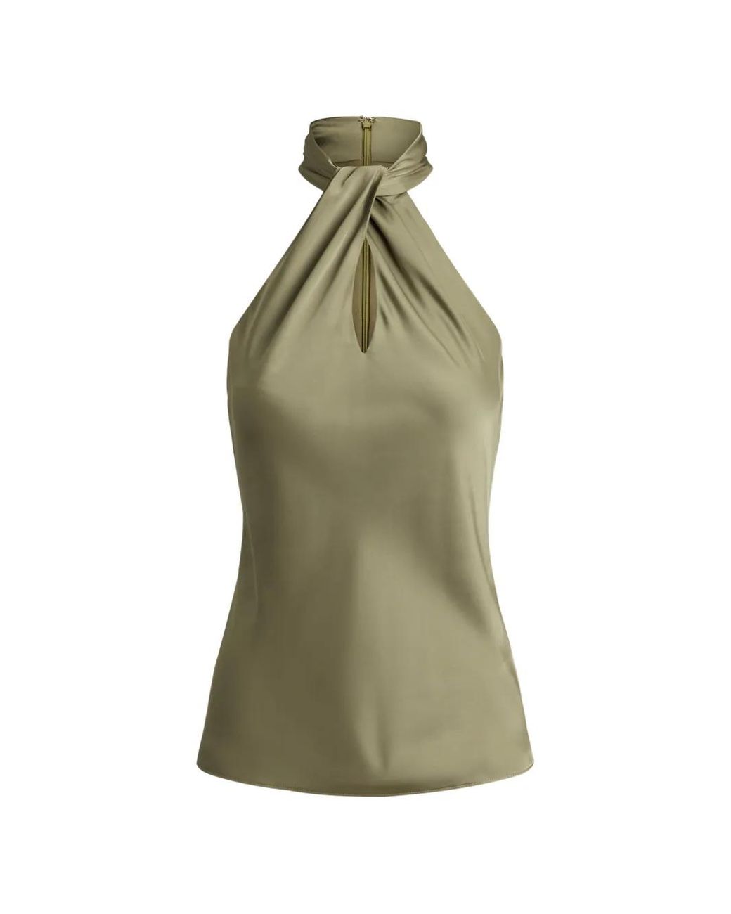 Ralph Lauren Green Twist-Front Charmeuse Halter Blouse