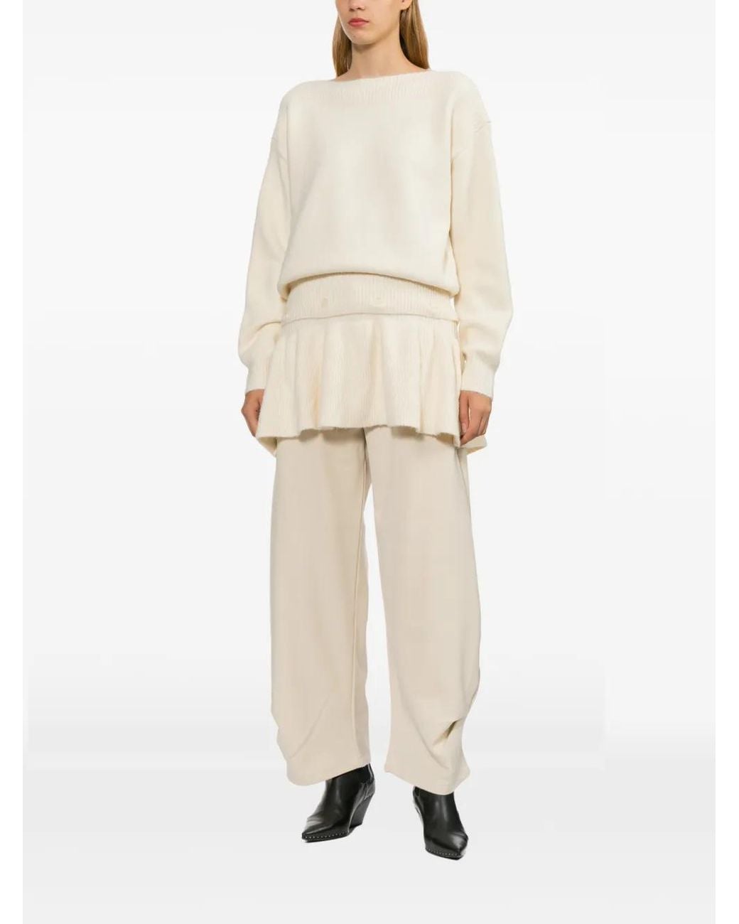 Source Unknown White Ruffled-Trim Ribbed-Knit Sweater