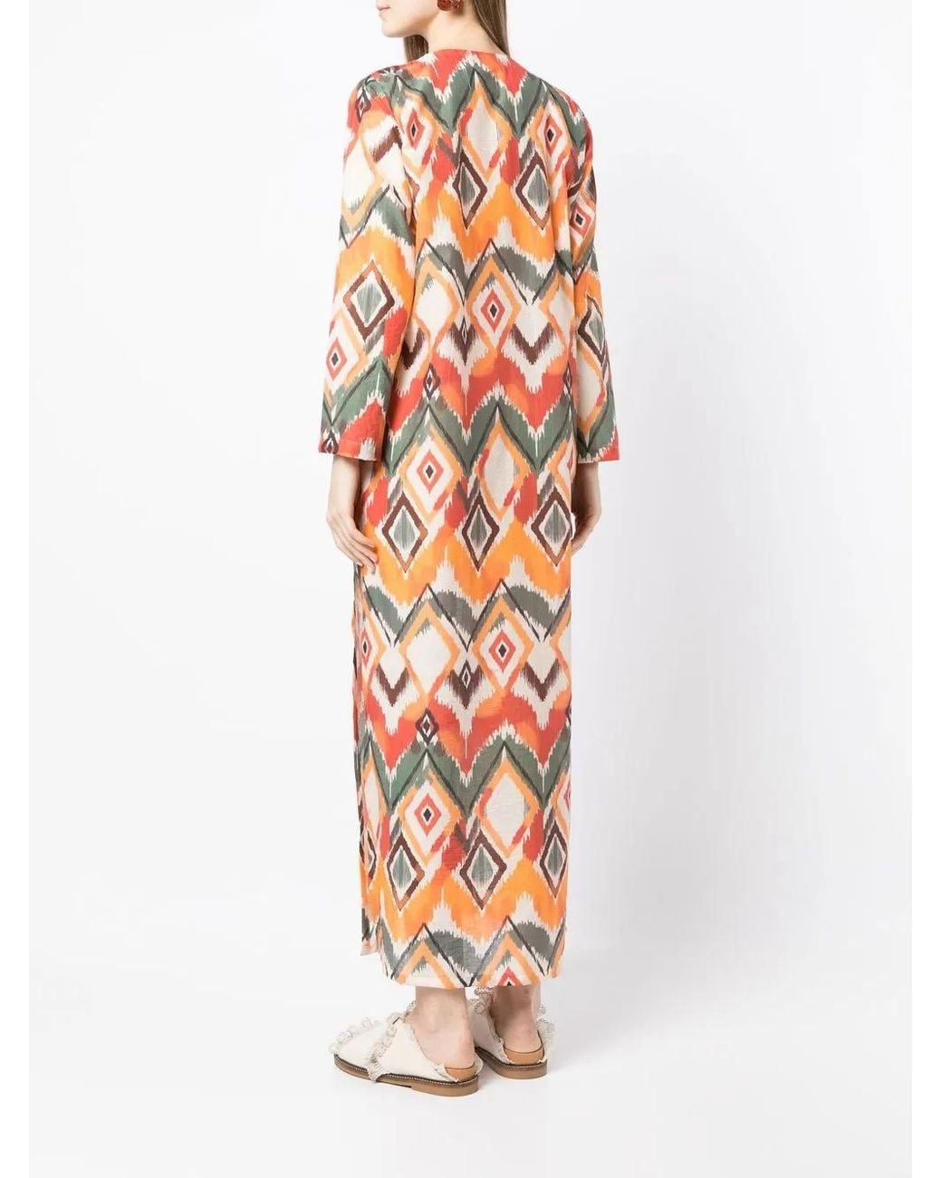 Bambah Orange Robe Argentina Longue À Imprimé Géométrique