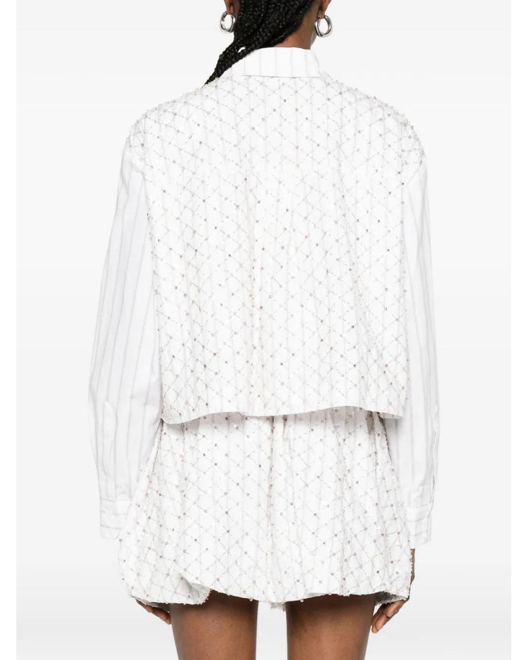 Maje White Beaded Cropped Shirt