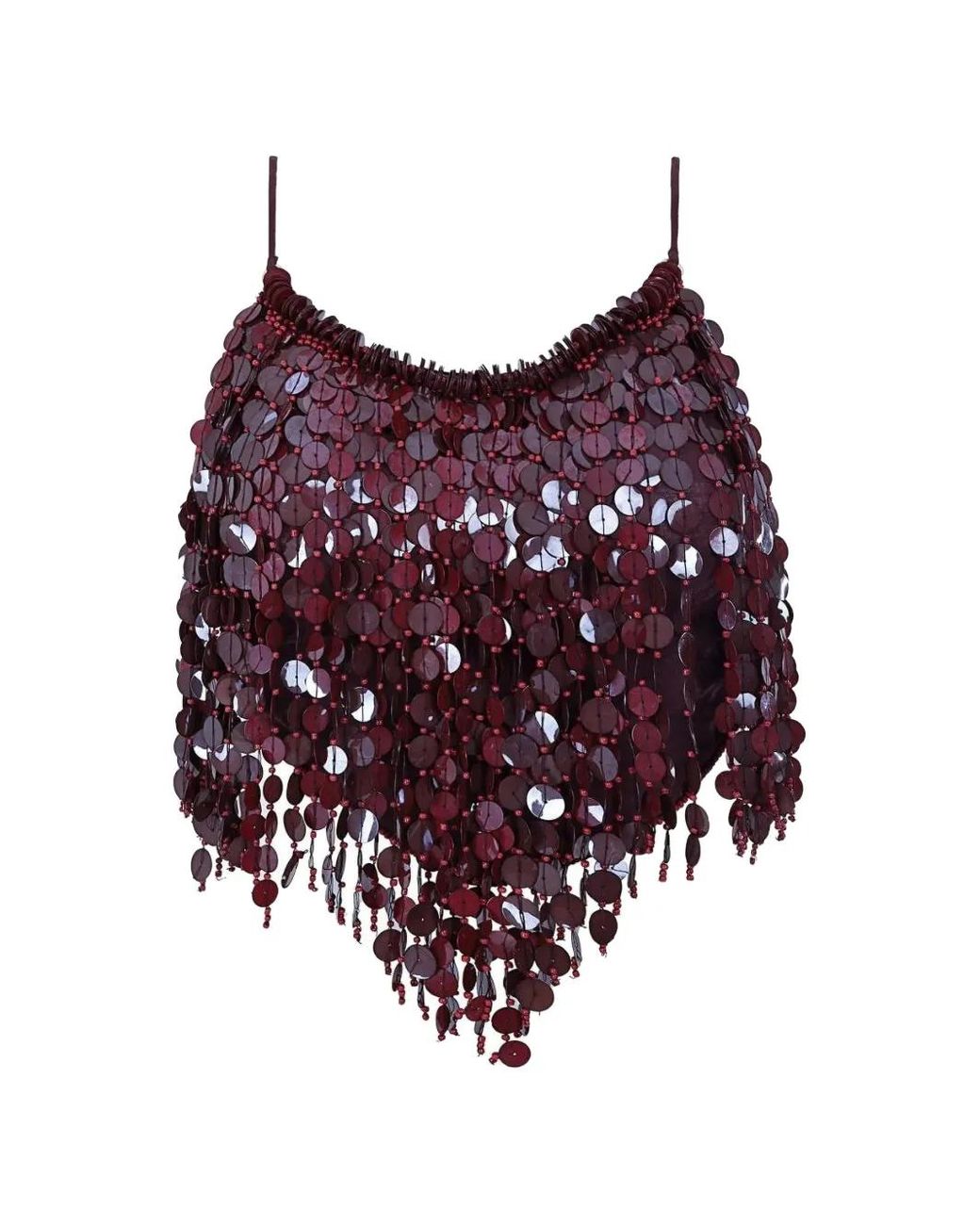 Agua Bendita Red Nader Cailin Sequin-Embellished Fringed Top