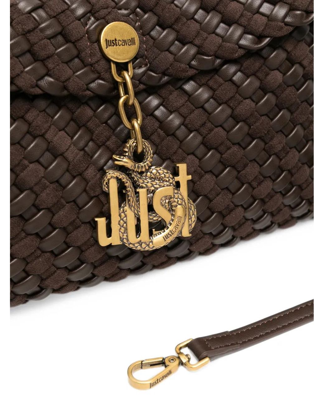Just Cavalli Black Woven Logo-Charm Shoulder Bag
