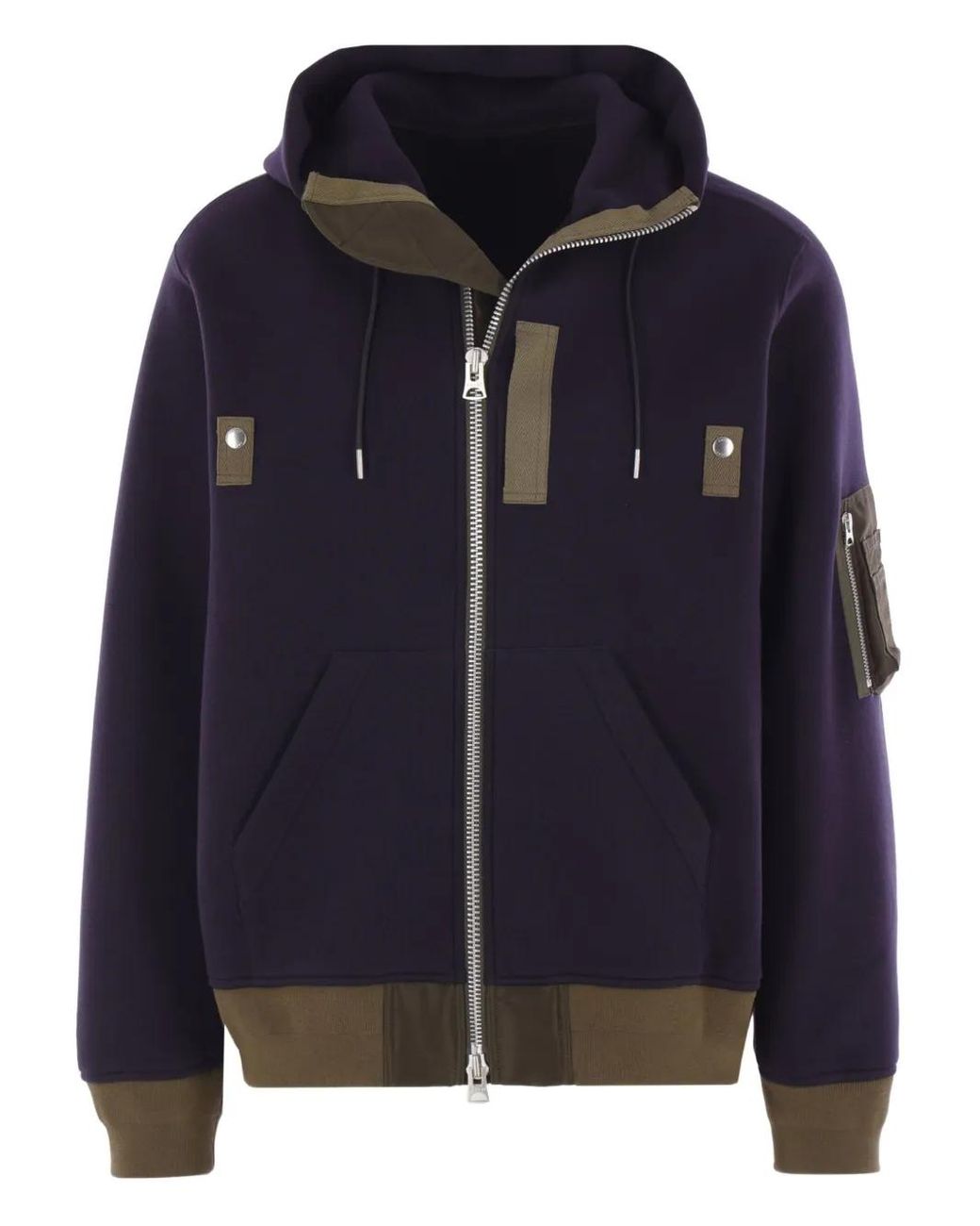 Sacai Blue Hooded Zip-Through Sweater With Accents for men