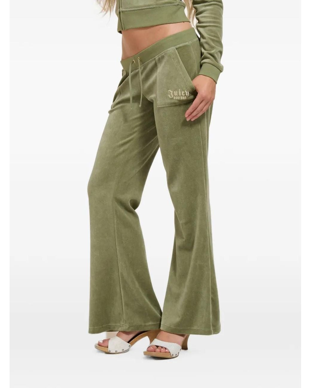 Juicy Couture Green Regal Rebelle Velvet-Effect Track Pants