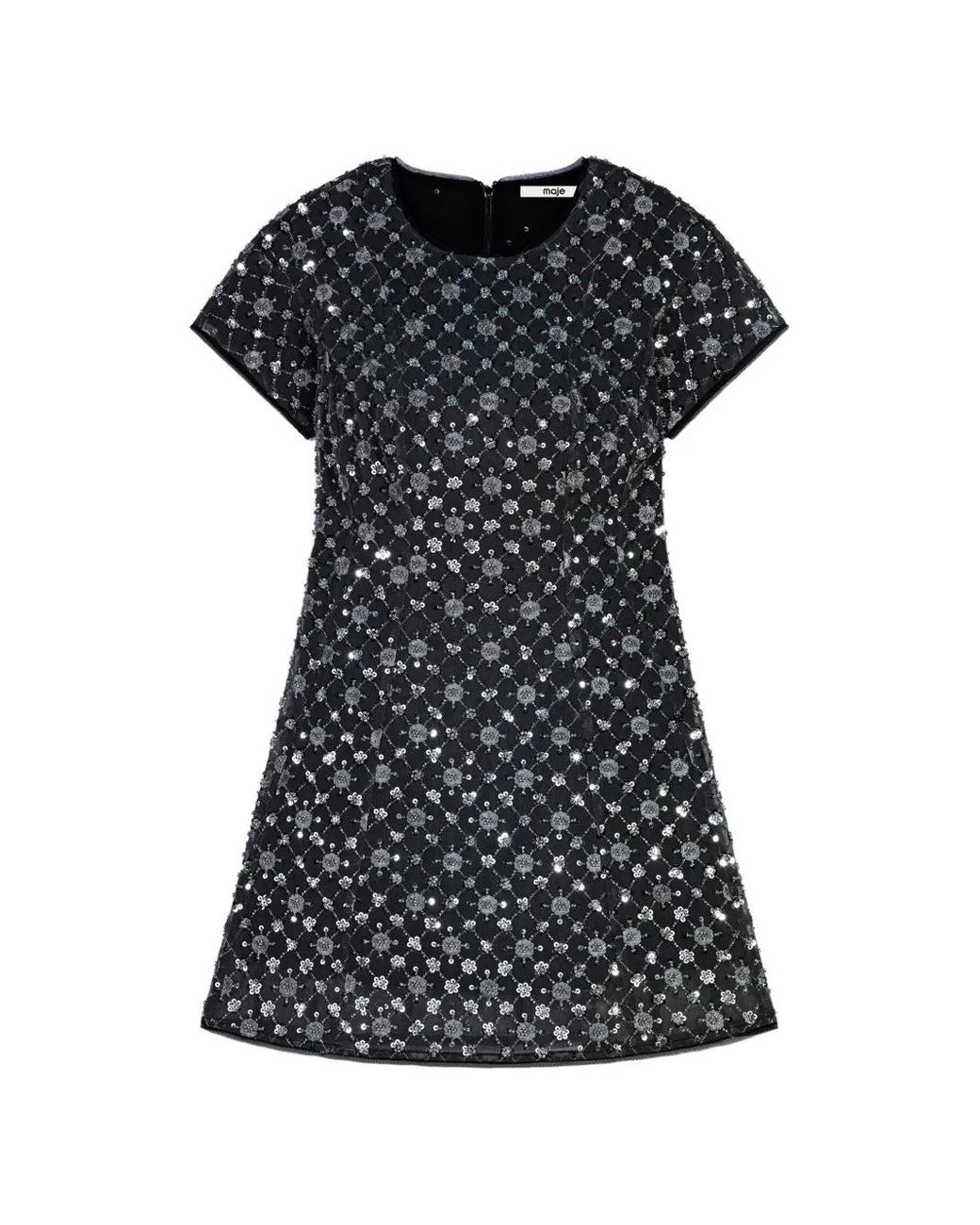 Maje Black Short Dress With Rhinestones