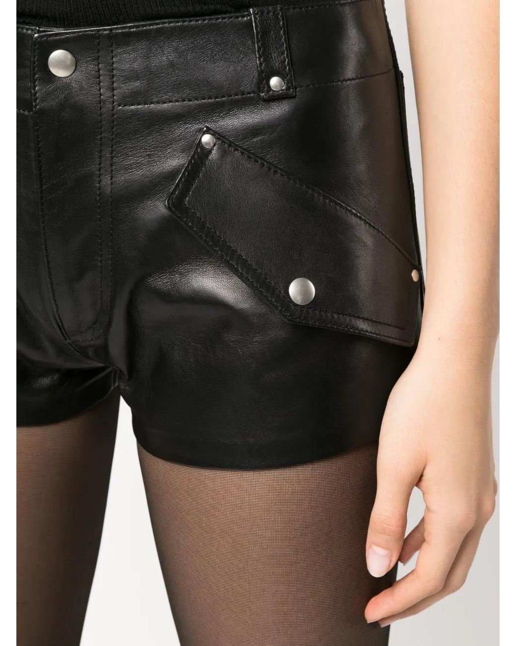 DURAZZI MILANO Black Flap-Detail Mini Leather Shorts