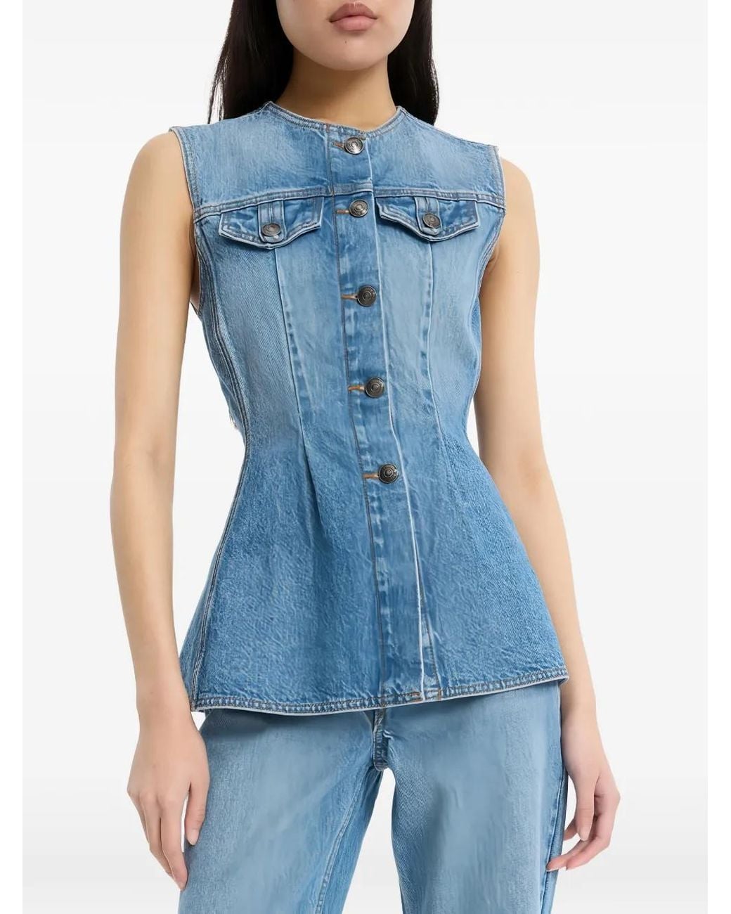 ROTATE BIRGER CHRISTENSEN Blue Flared Denim Top