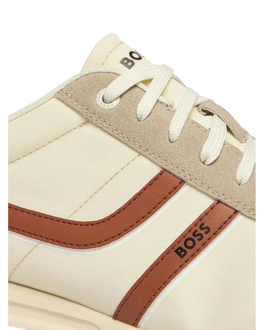 Boss White Logo Trainers With Faux Suede Trims for men