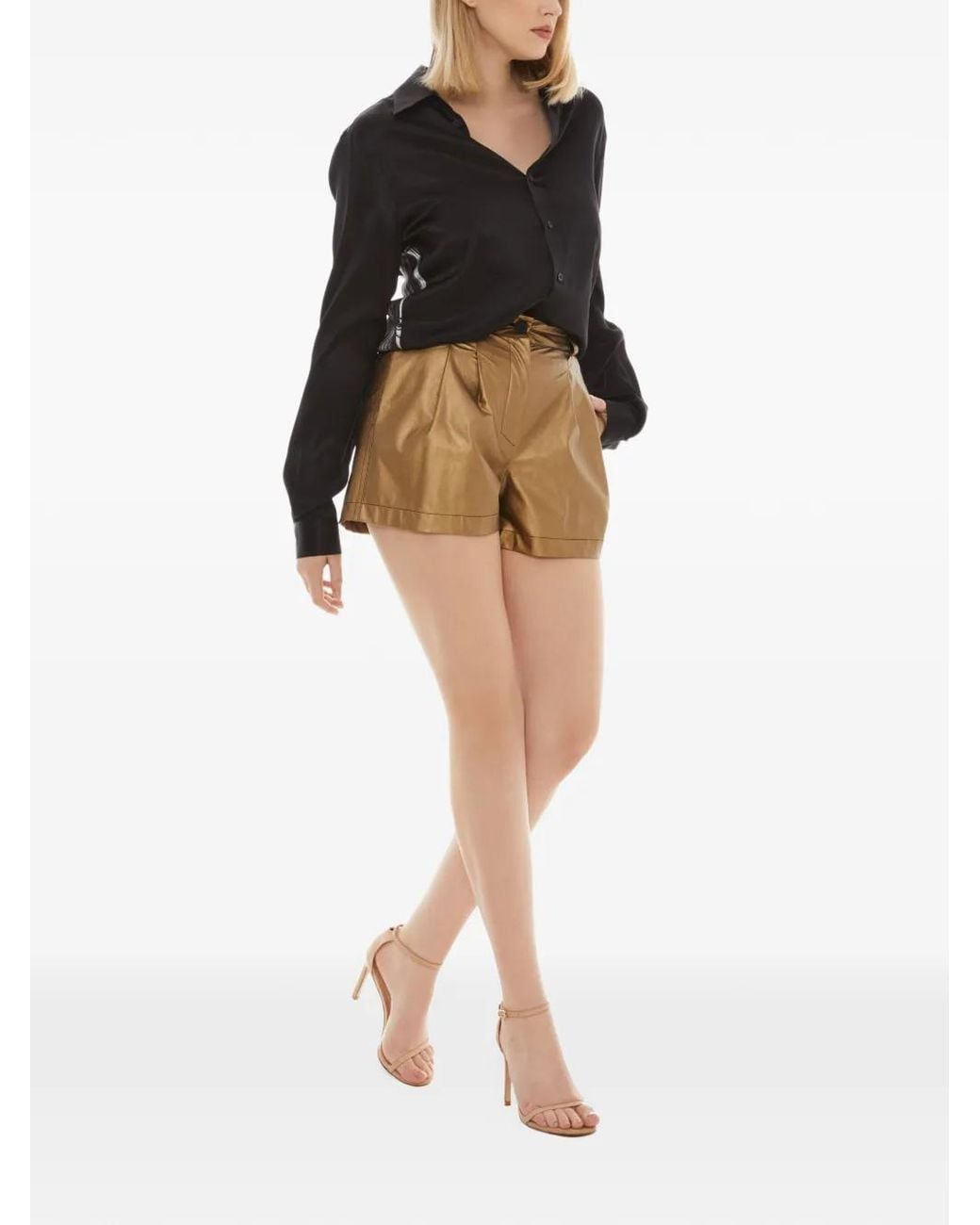 Tessitura Body Couture Natural Metallic-Effect Tailored Shorts