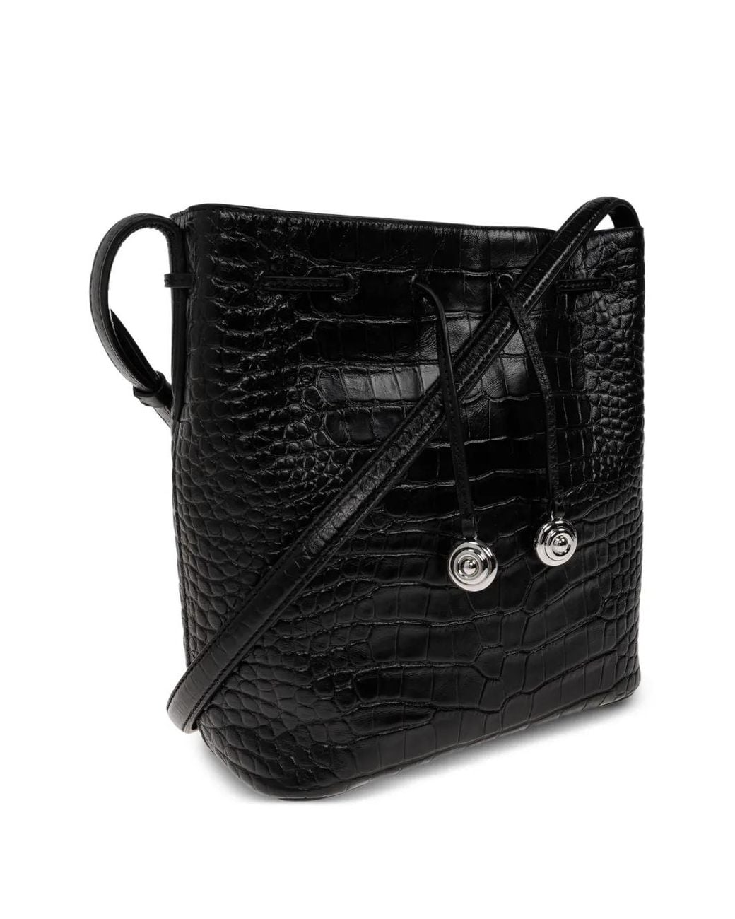 Liffner Black Small Croc-Effect Charm Bucket Bag