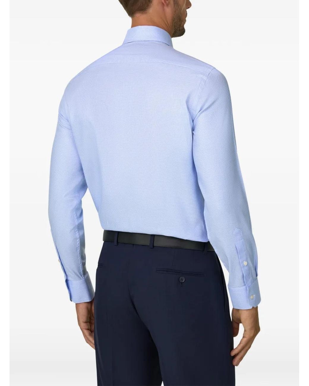 Boggi Blue Shirt Houndstooth Cotton Slim Fit for men