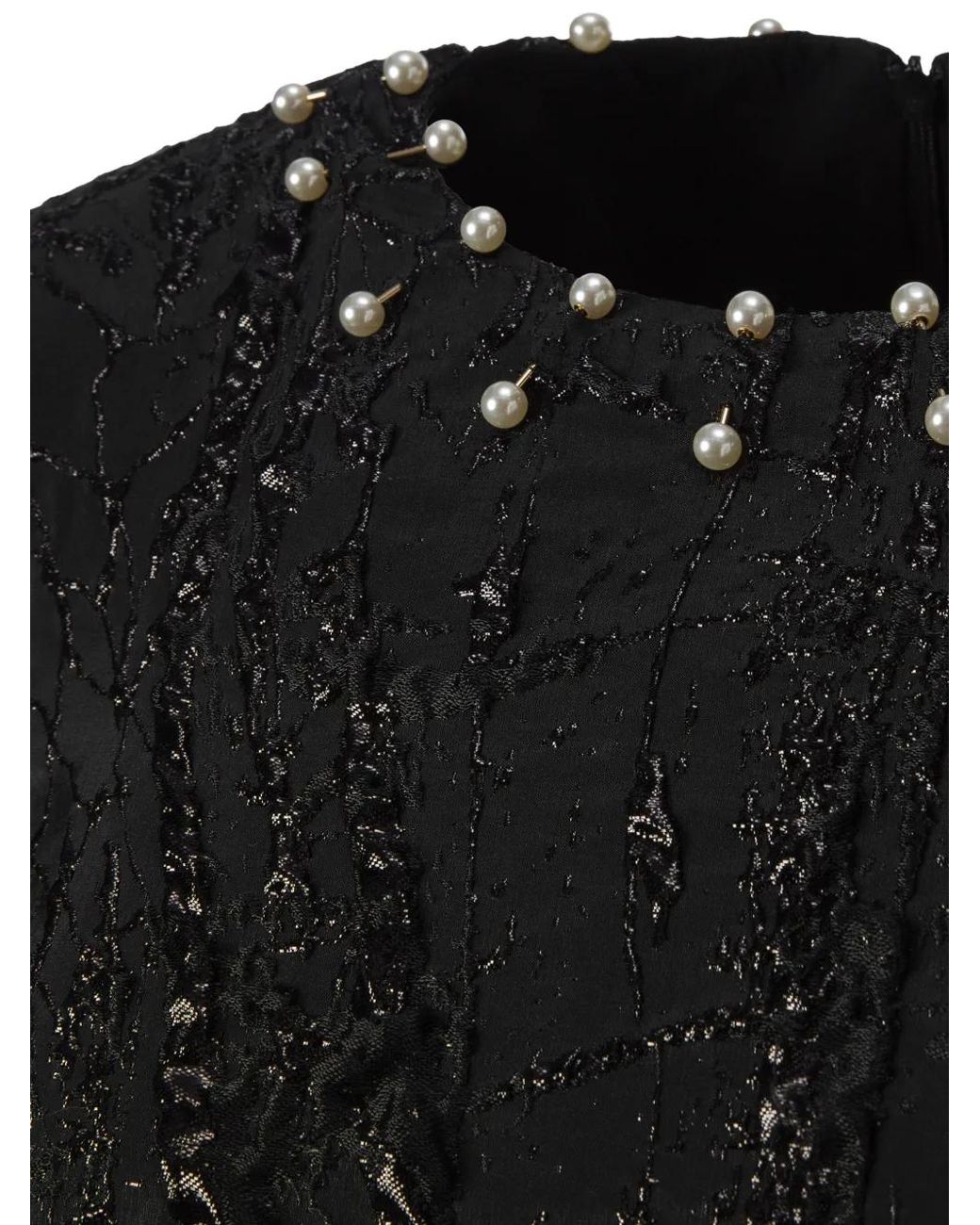 Mia Peculiar Black Pearl-Detail Mini Dress