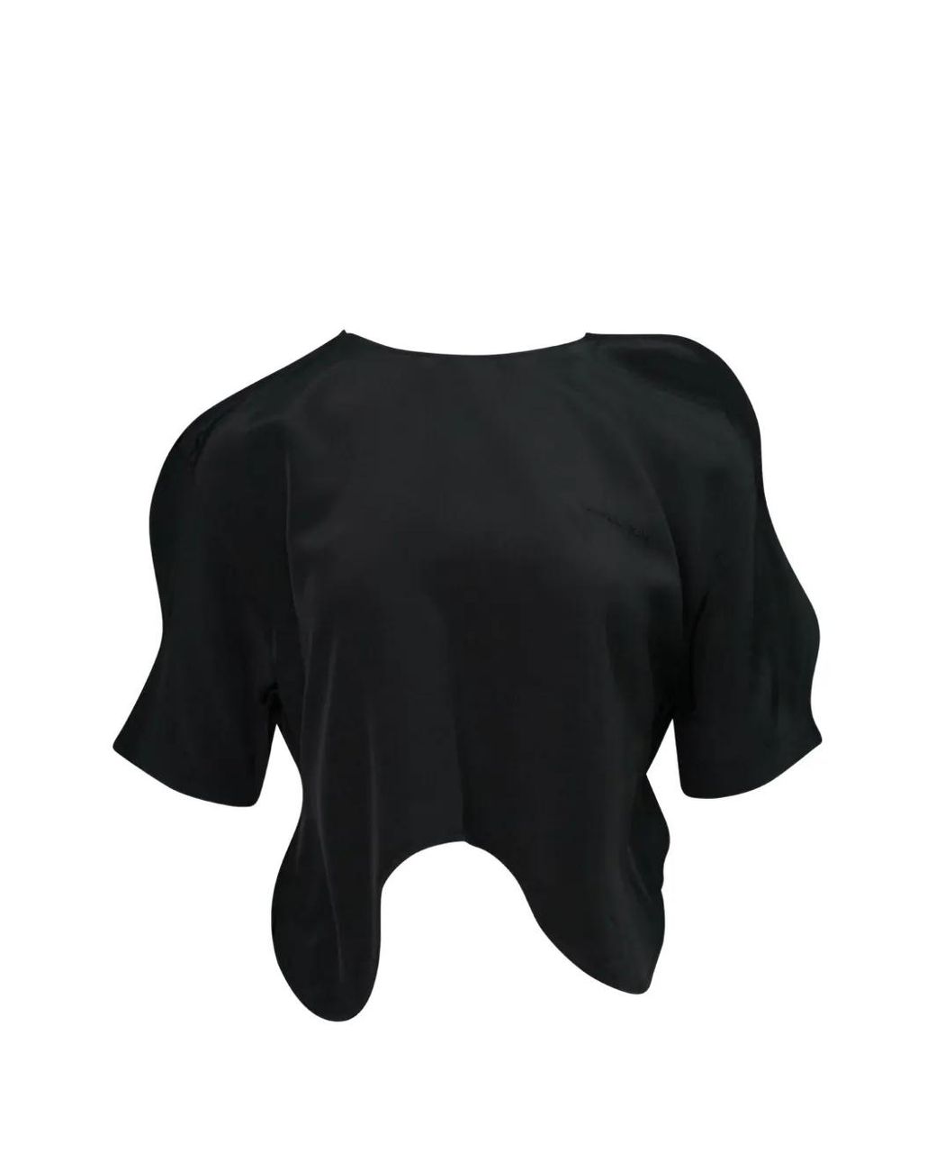 Pushbutton Black Blouse À Ourlet Ondulé Et Manches Courtes