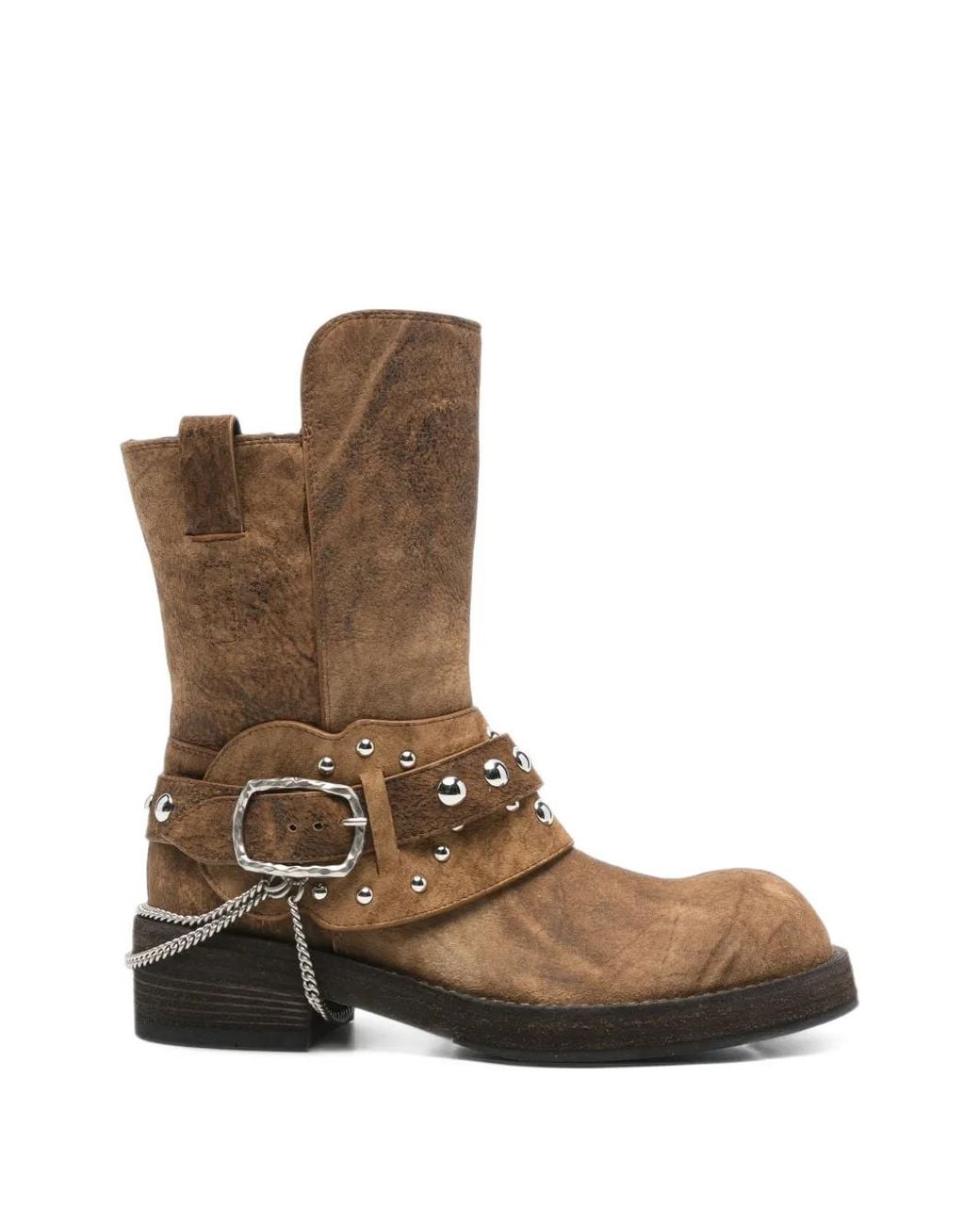 Ann Demeulemeester Brown Studded Chain-Link Ankle Boots