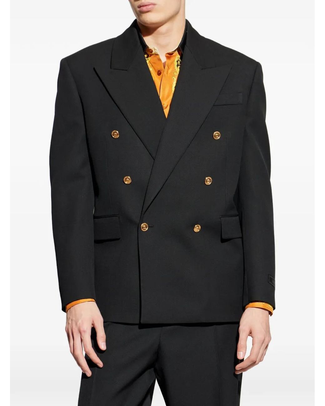 Versace Black Double-Breasted Button Jacket for men