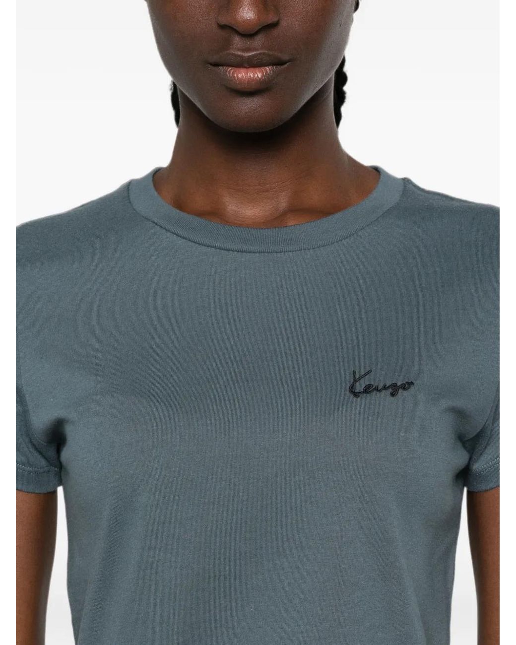 KENZO Blue Logo-Embroidered T-Shirt