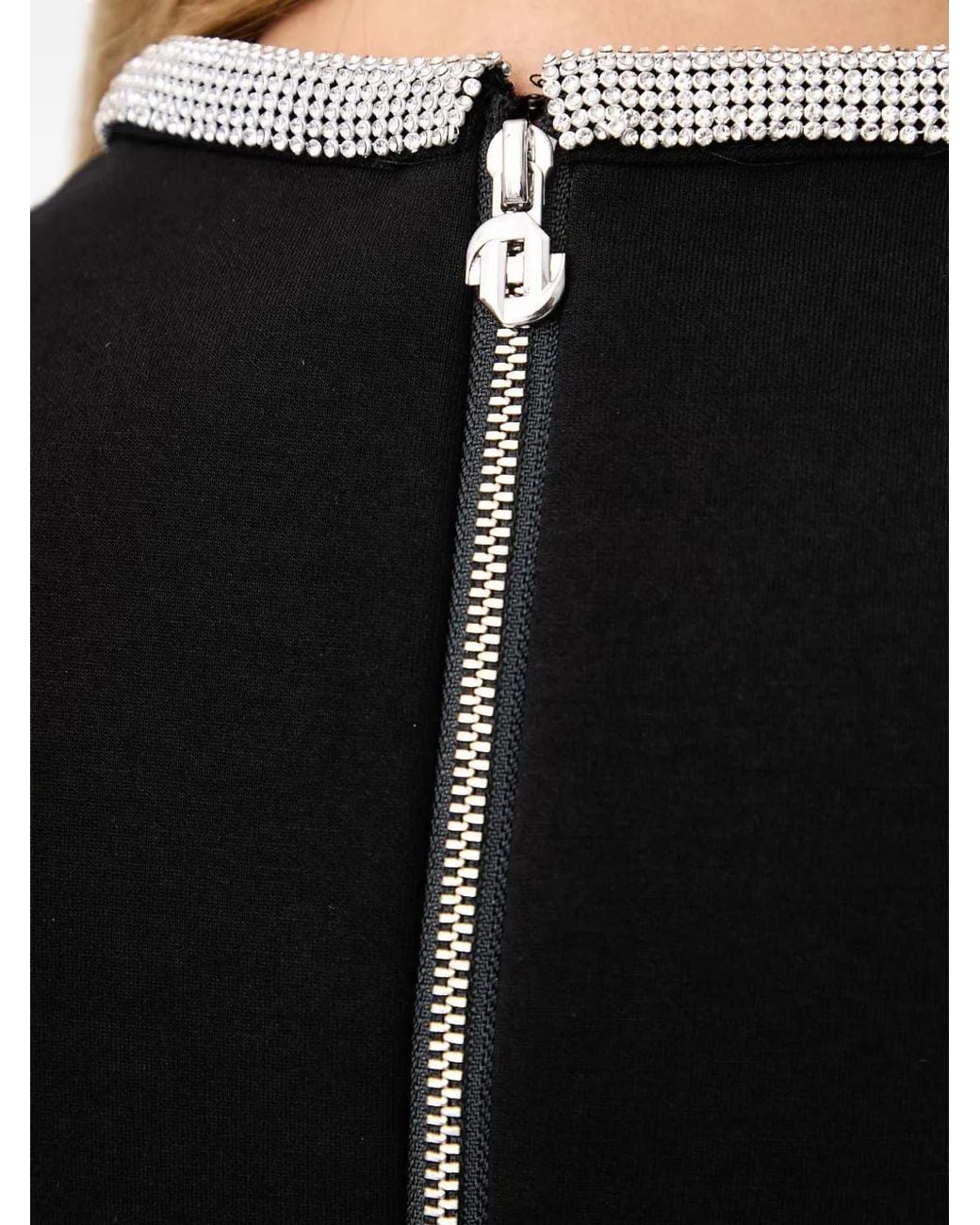 Silvian Heach Black Crystal-Embellished Short-Sleeve Mini Dress