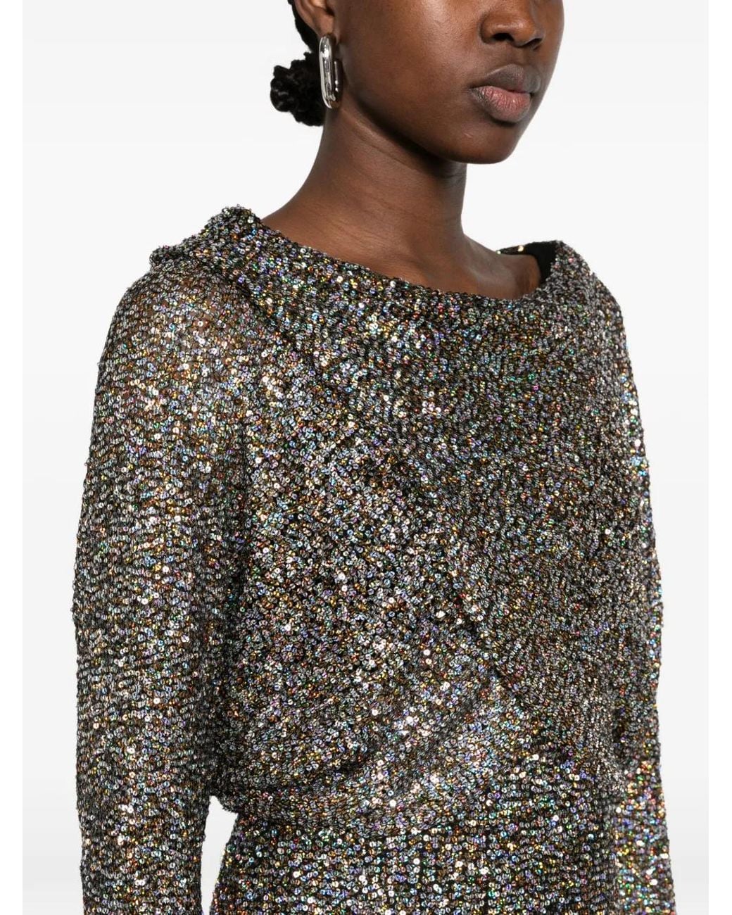 Alberta Ferretti Gray Sequin-Embellished Draped Dress