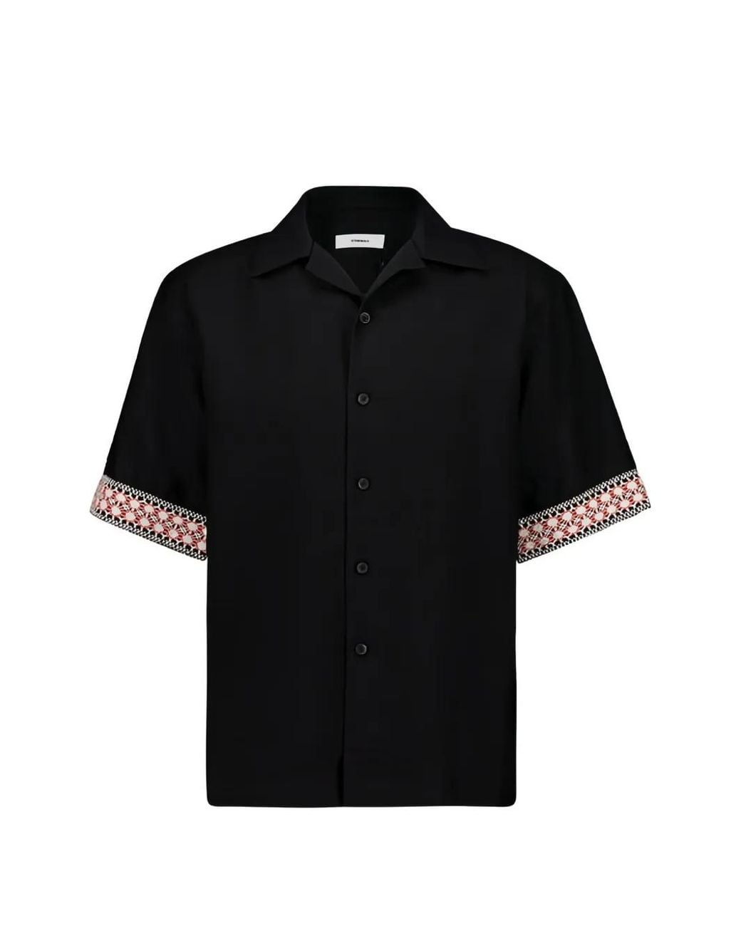Commas Black Braided Camp-Collar Shirt for men